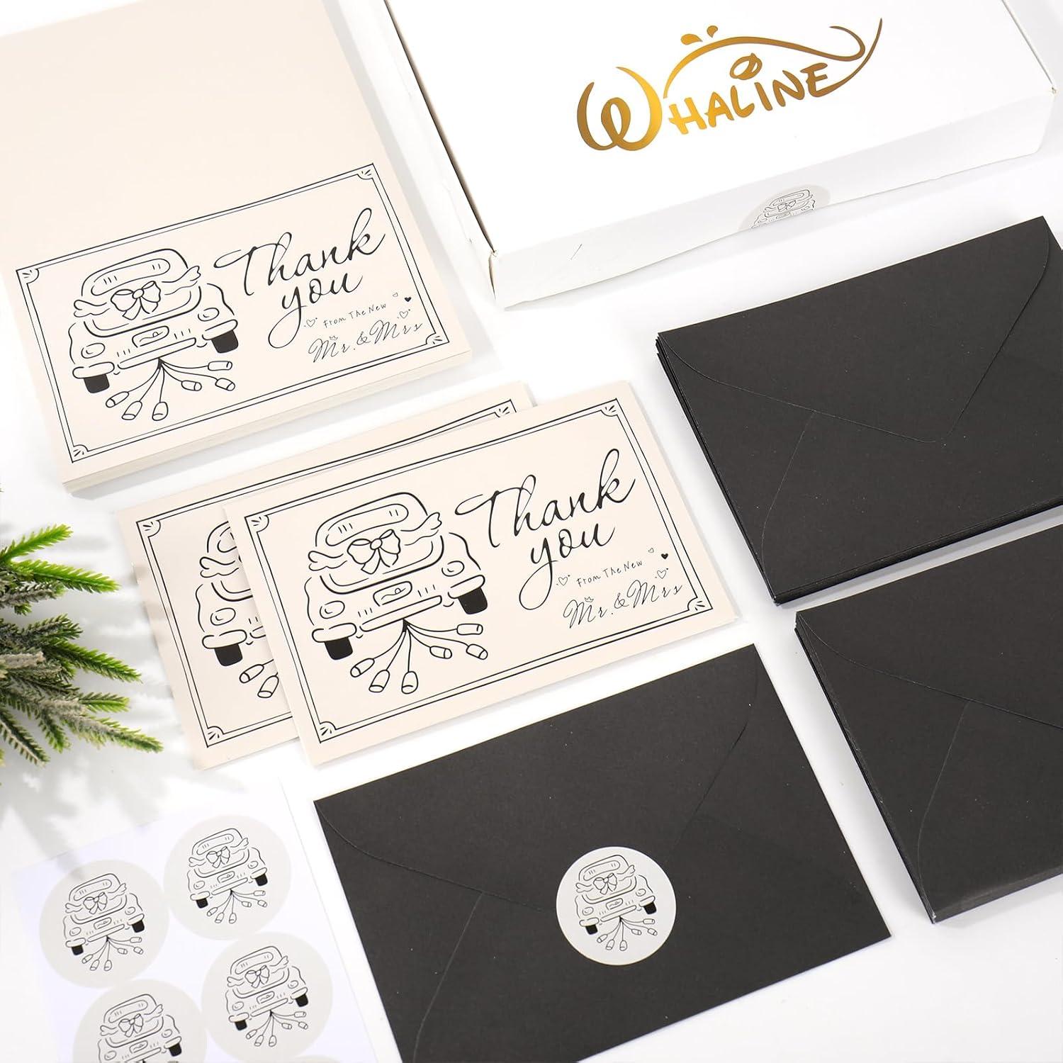 imageWhaline 50 Pack Boho Floral Thank You Cards Boxed Retro Flower Note Cards with Envelopes Stickers Fall Blank Card for Thanksgiving Bridal Shower Baby Shower Wedding Supplies 4 x 6 InchWedding