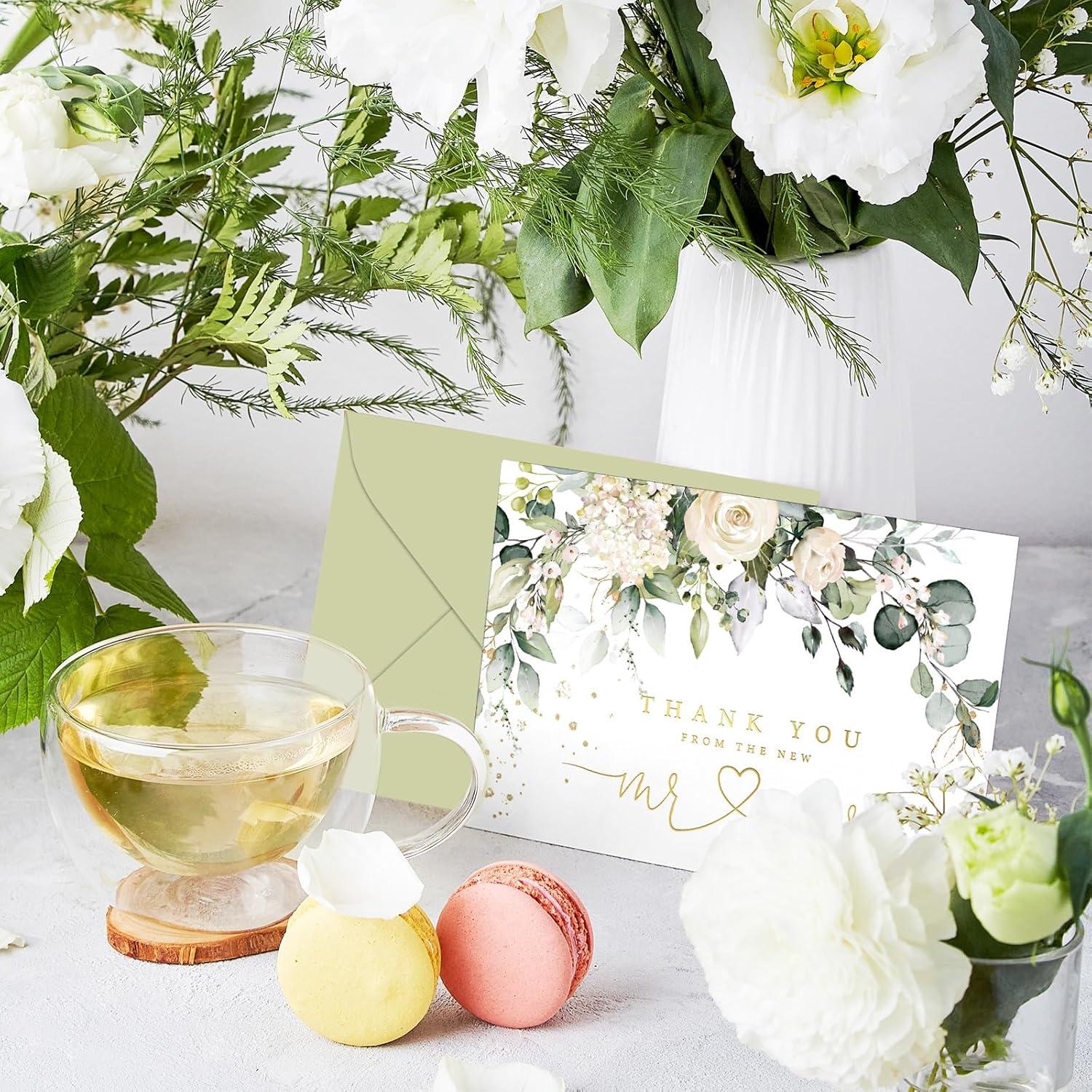 imageWhaline 50 Pack Boho Floral Thank You Cards Boxed Retro Flower Note Cards with Envelopes Stickers Fall Blank Card for Thanksgiving Bridal Shower Baby Shower Wedding Supplies 4 x 6 InchFloral Wedding