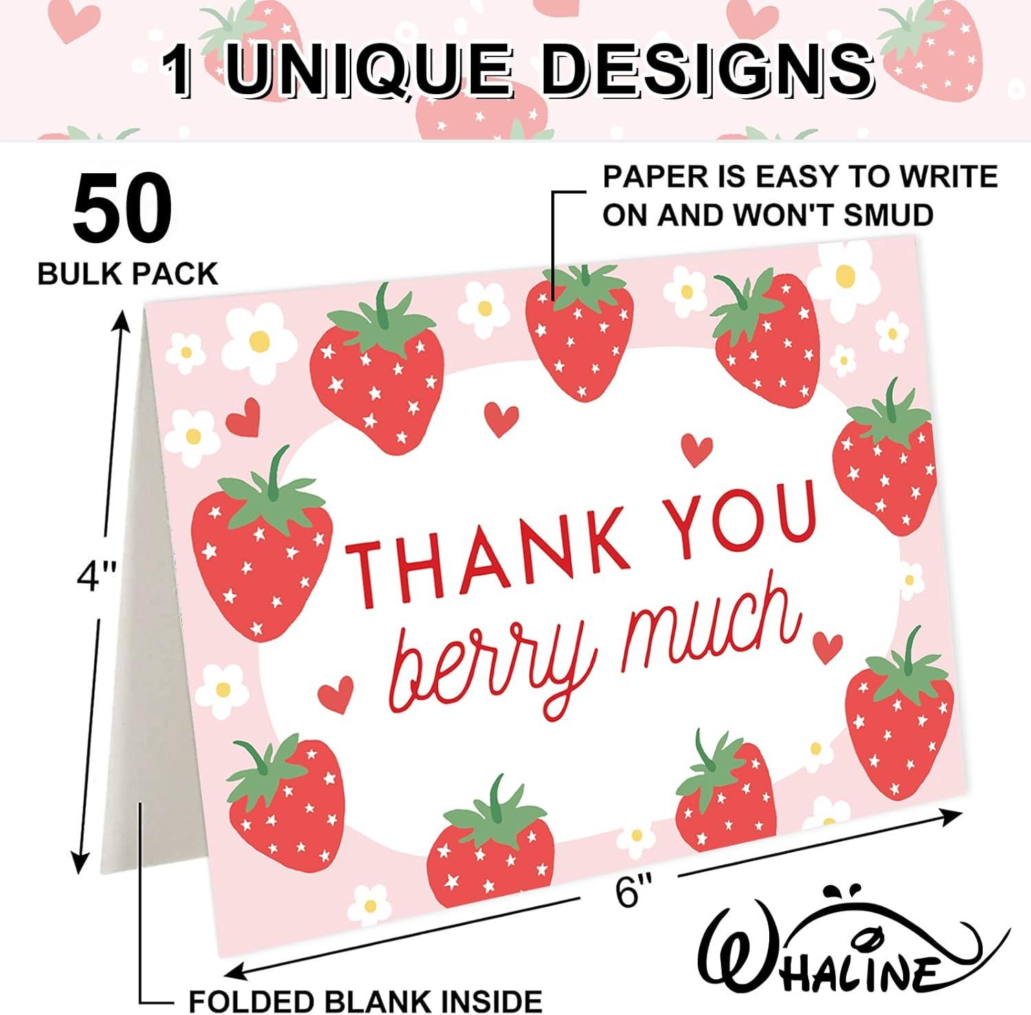 imageWhaline 50 Pack Boho Floral Thank You Cards Boxed Retro Flower Note Cards with Envelopes Stickers Fall Blank Card for Thanksgiving Bridal Shower Baby Shower Wedding Supplies 4 x 6 InchStrawberry