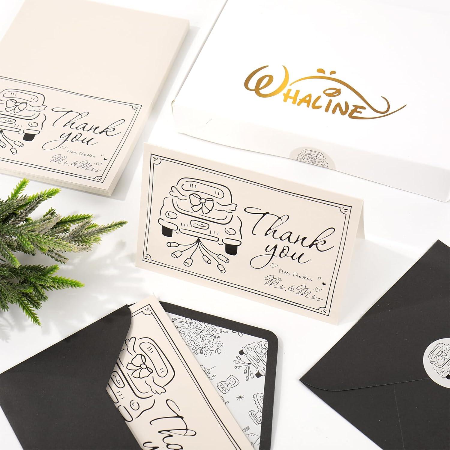 imageWhaline 50 Pack Boho Floral Thank You Cards Boxed Retro Flower Note Cards with Envelopes Stickers Fall Blank Card for Thanksgiving Bridal Shower Baby Shower Wedding Supplies 4 x 6 InchWedding