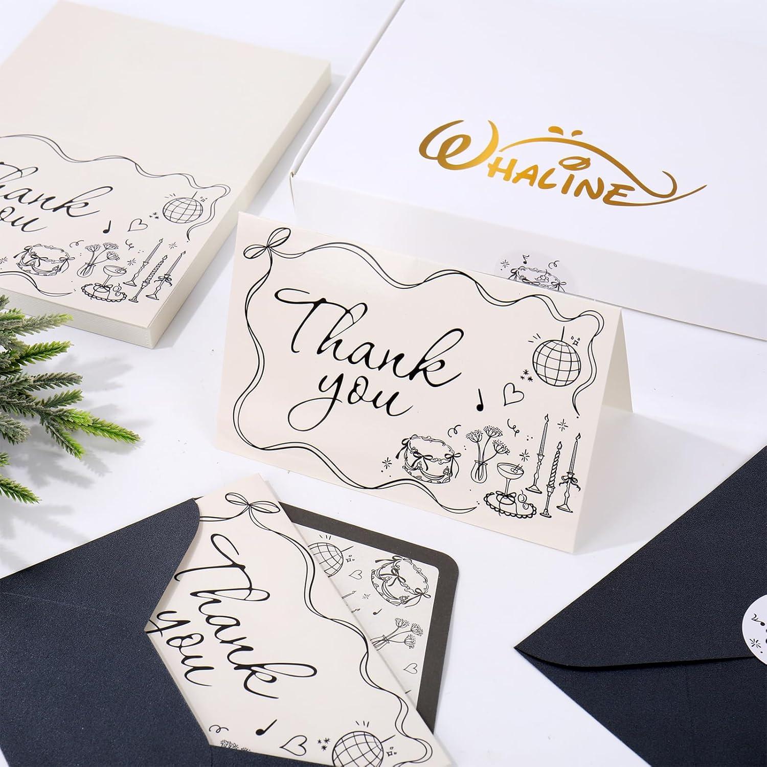 imageWhaline 50 Pack Boho Floral Thank You Cards Boxed Retro Flower Note Cards with Envelopes Stickers Fall Blank Card for Thanksgiving Bridal Shower Baby Shower Wedding Supplies 4 x 6 InchBow Cake