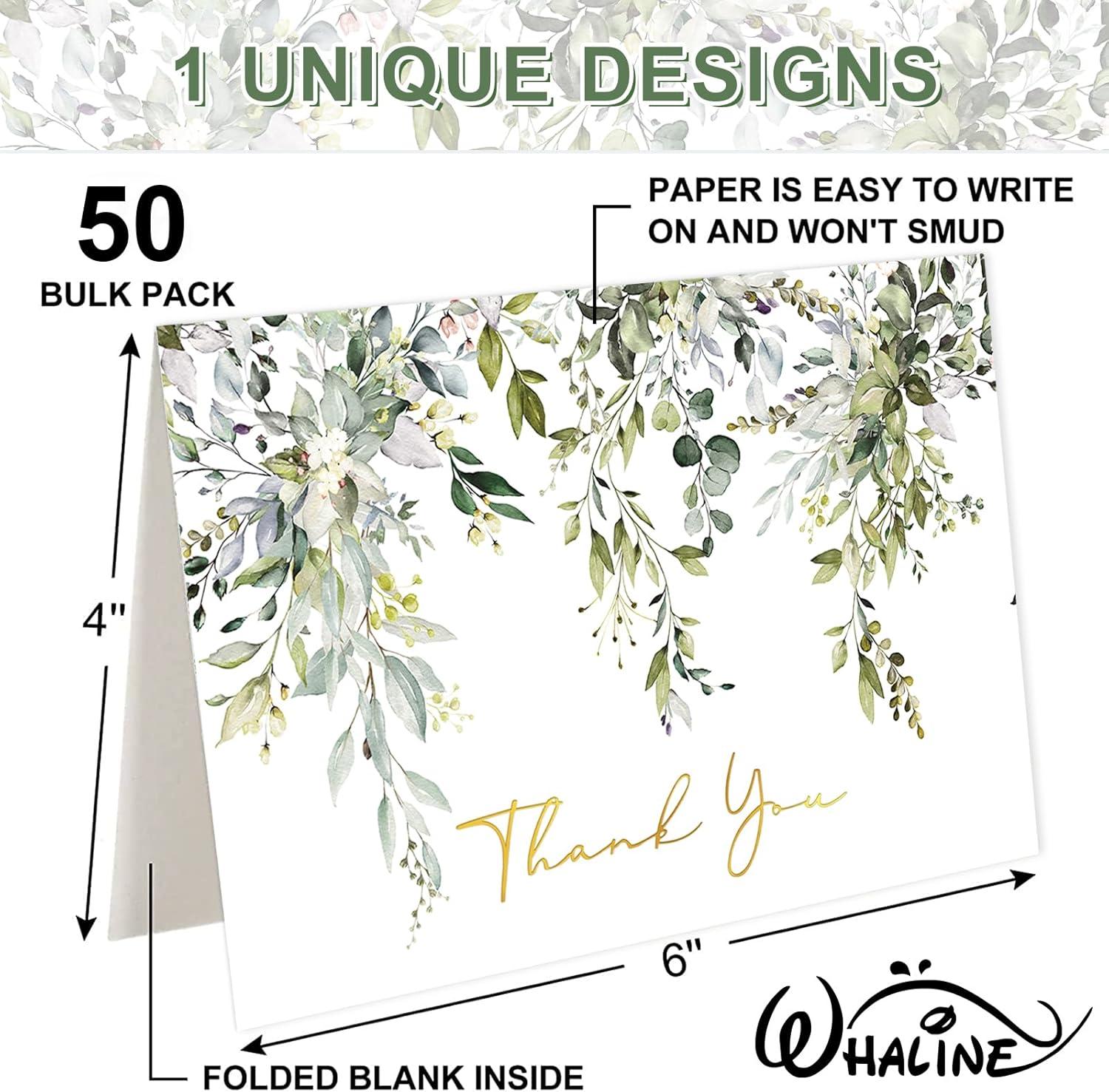 imageWhaline 50 Pack Boho Floral Thank You Cards Boxed Retro Flower Note Cards with Envelopes Stickers Fall Blank Card for Thanksgiving Bridal Shower Baby Shower Wedding Supplies 4 x 6 InchGreenery