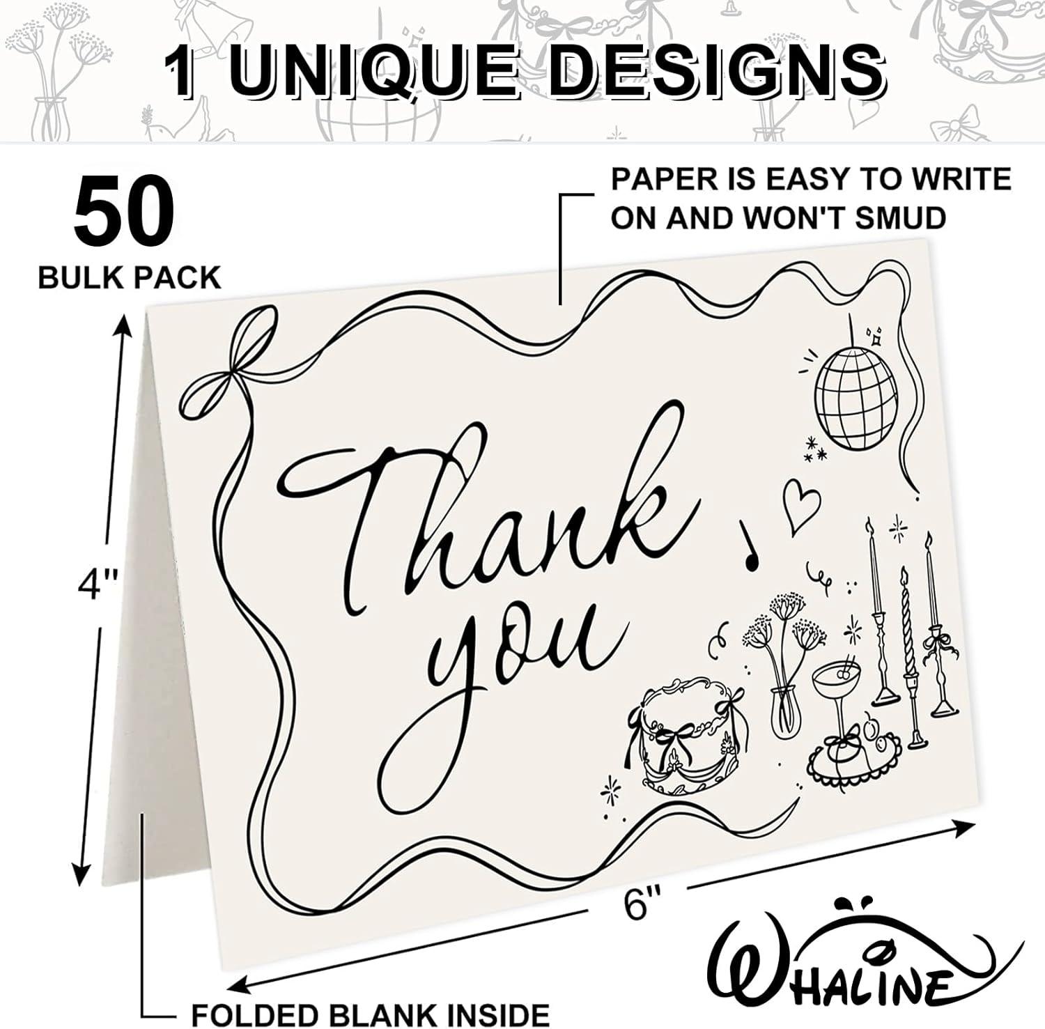 imageWhaline 50 Pack Boho Floral Thank You Cards Boxed Retro Flower Note Cards with Envelopes Stickers Fall Blank Card for Thanksgiving Bridal Shower Baby Shower Wedding Supplies 4 x 6 InchBow Cake