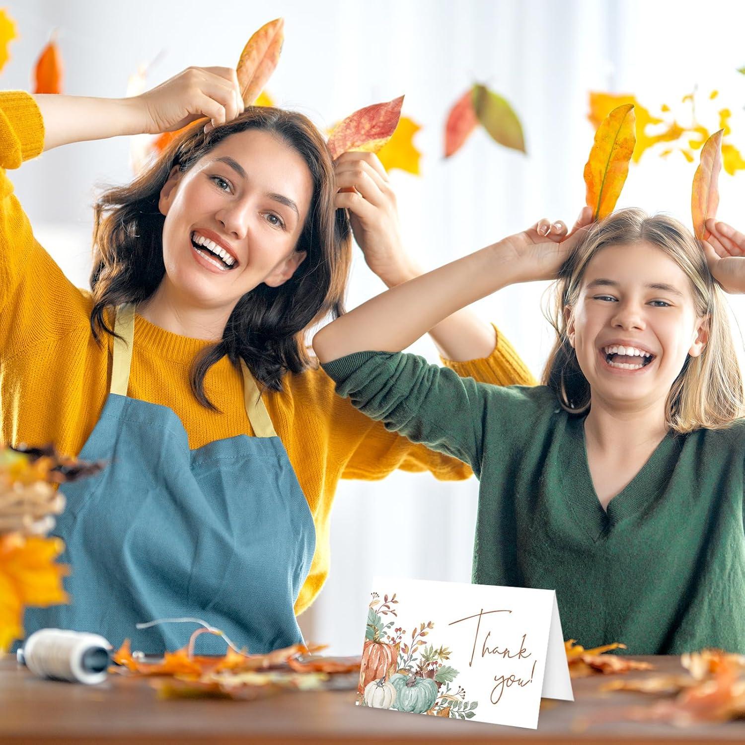 imageWhaline 50 Pack Fall Thank You Cards Bulk Boxed Watercolor Autumn Leaves Pumpkin Thank You Note Cards with Kraft Envelopes Sticker Thanksgiving Blank Greeting Card for Wedding Baby ShowerPumpkin