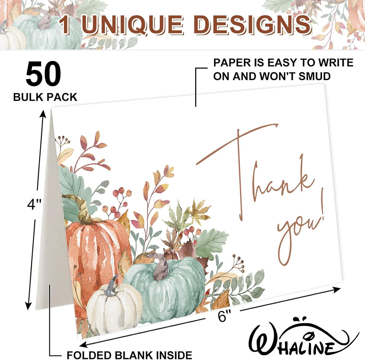 imageWhaline 50 Pack Fall Thank You Cards Bulk Boxed Watercolor Autumn Leaves Pumpkin Thank You Note Cards with Kraft Envelopes Sticker Thanksgiving Blank Greeting Card for Wedding Baby ShowerPumpkin