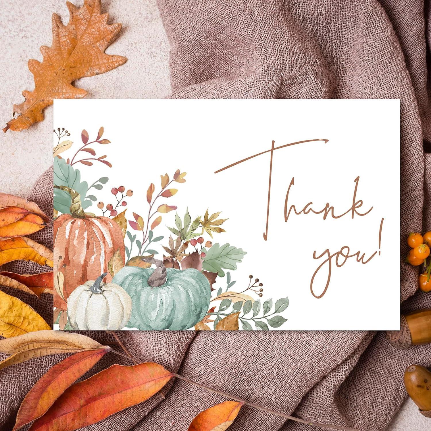 imageWhaline 50 Pack Fall Thank You Cards Bulk Boxed Watercolor Autumn Leaves Pumpkin Thank You Note Cards with Kraft Envelopes Sticker Thanksgiving Blank Greeting Card for Wedding Baby ShowerPumpkin
