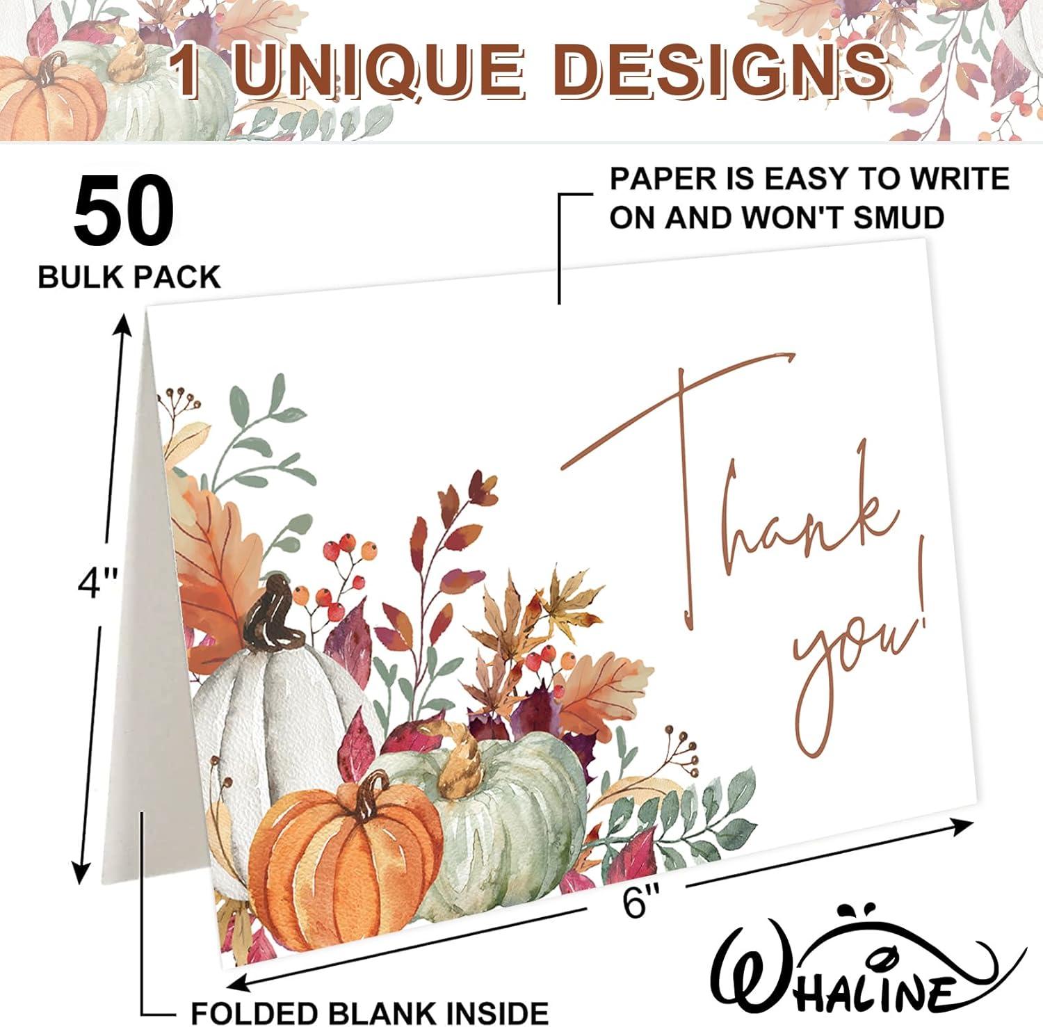 imageWhaline 50 Pack Fall Thank You Cards Bulk Boxed Watercolor Autumn Leaves Pumpkin Thank You Note Cards with Kraft Envelopes Sticker Thanksgiving Blank Greeting Card for Wedding Baby ShowerAutumn Leaves Pumpkin