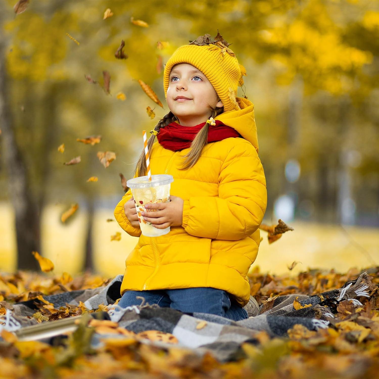 imageWhaline 50Pcs 12Oz Halloween Disposable Plastic Cups with Lids and Straws Black Gothic Sketch Skull Floral Cold Beverage Drinking Cups for Trick or Treat Party SuppliesHello Fall