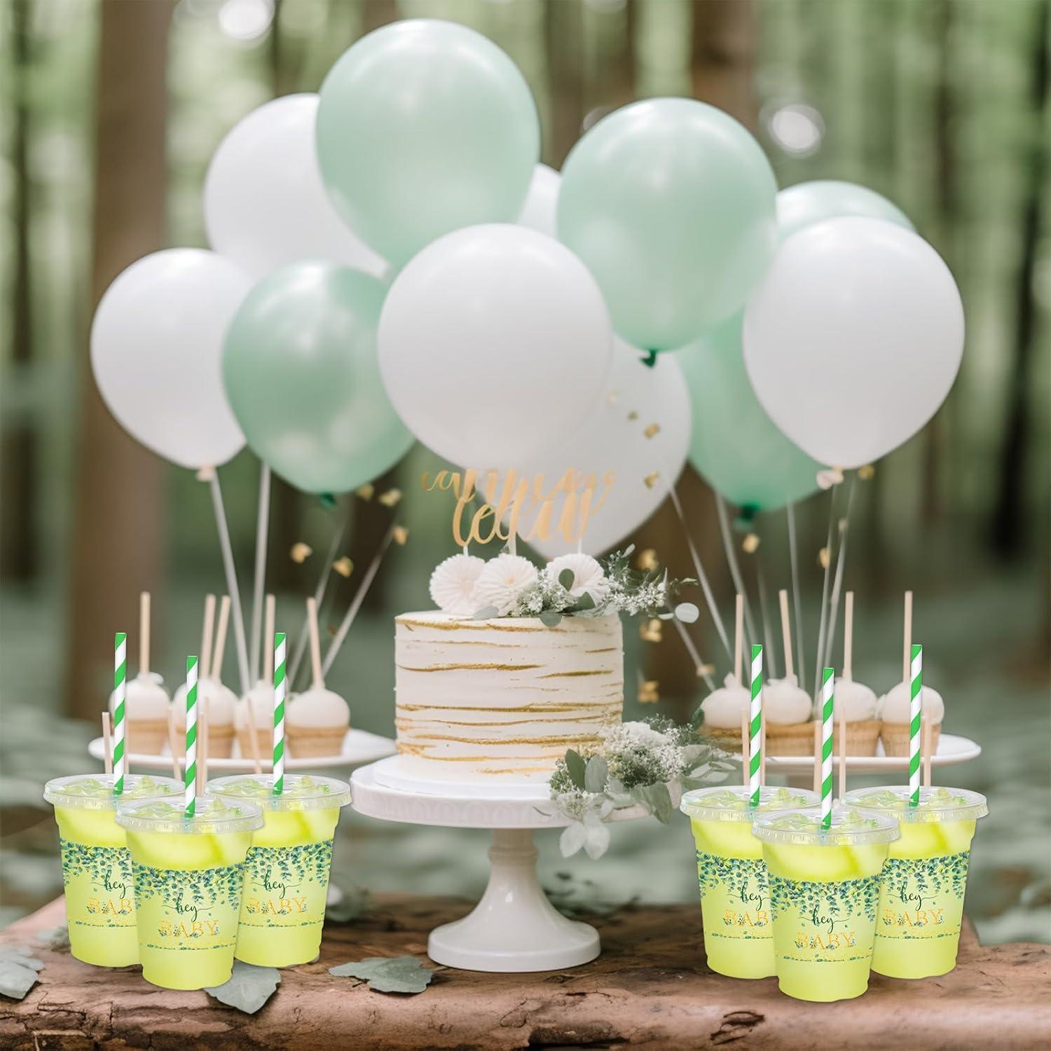 imageWhaline 50Pcs 12Oz Halloween Disposable Plastic Cups with Lids and Straws Black Gothic Sketch Skull Floral Cold Beverage Drinking Cups for Trick or Treat Party SuppliesGreen Leaves