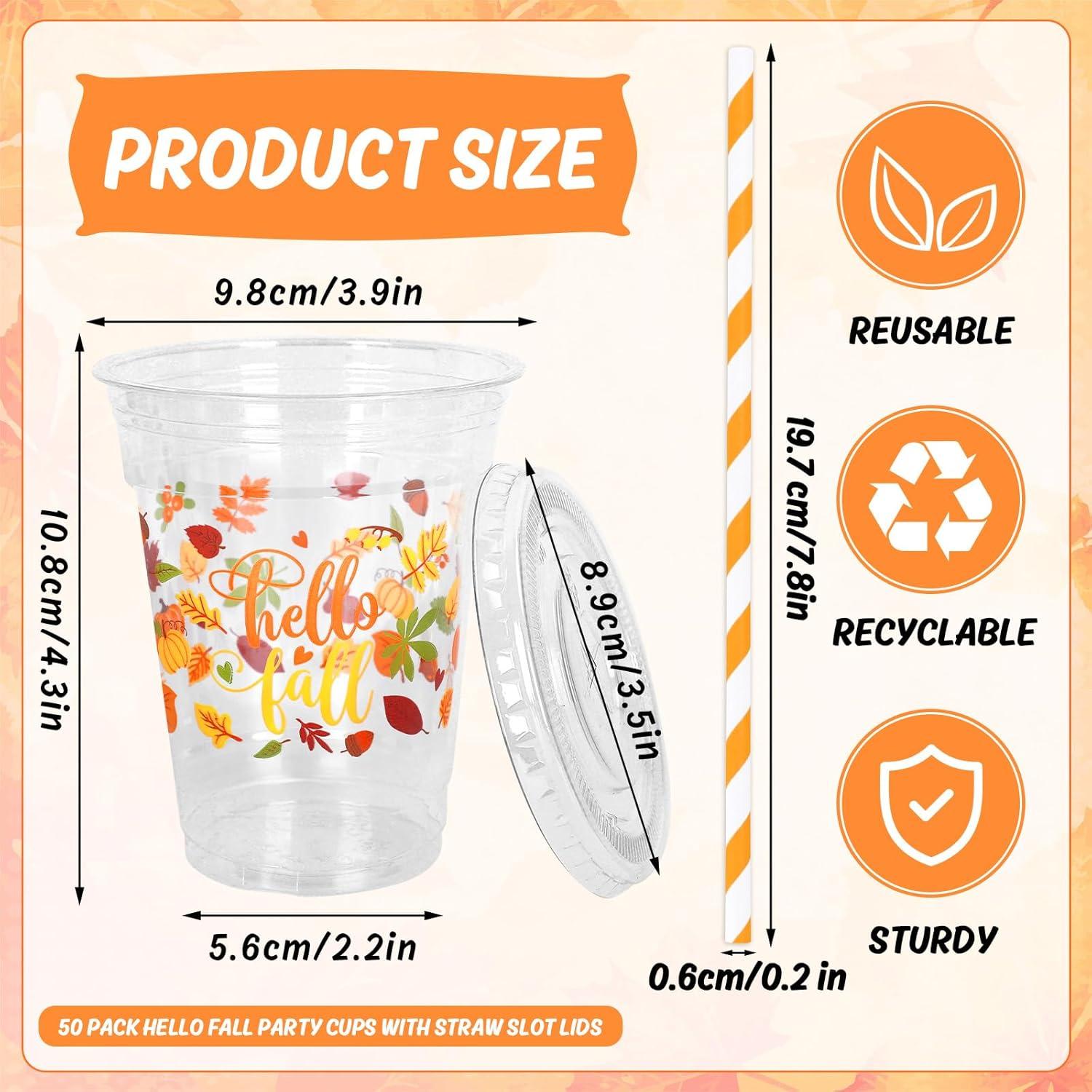 imageWhaline 50Pcs 12Oz Halloween Disposable Plastic Cups with Lids and Straws Black Gothic Sketch Skull Floral Cold Beverage Drinking Cups for Trick or Treat Party SuppliesHello Fall