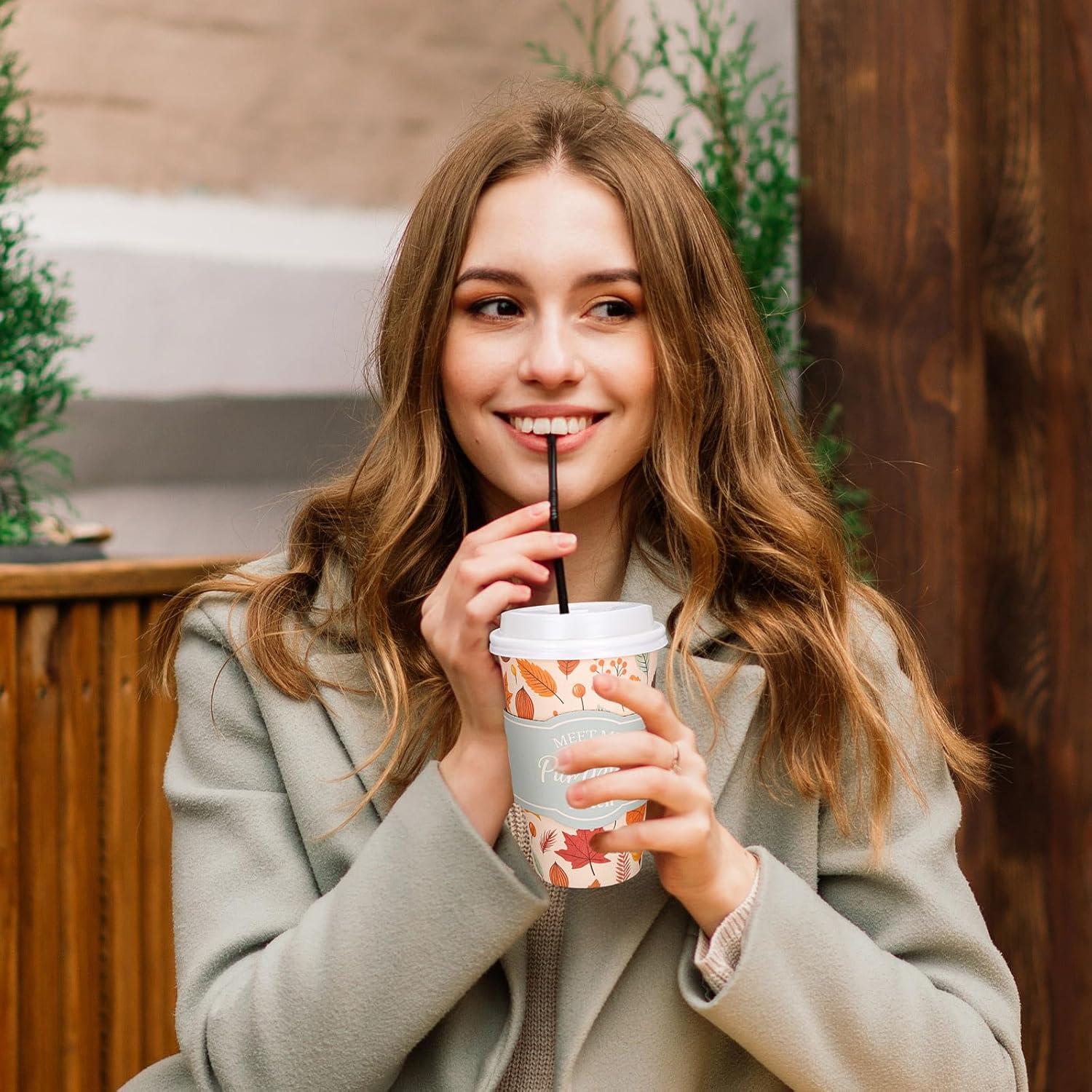 imageWhaline 50Pcs Fall Thanksgiving Disposable Coffee Cups with Lids and Sleeves Maple Pumpkin Paper Drinking Cups for Autumn Restaurant Travel Business Supplies 2 StylesFall Thanksgiving