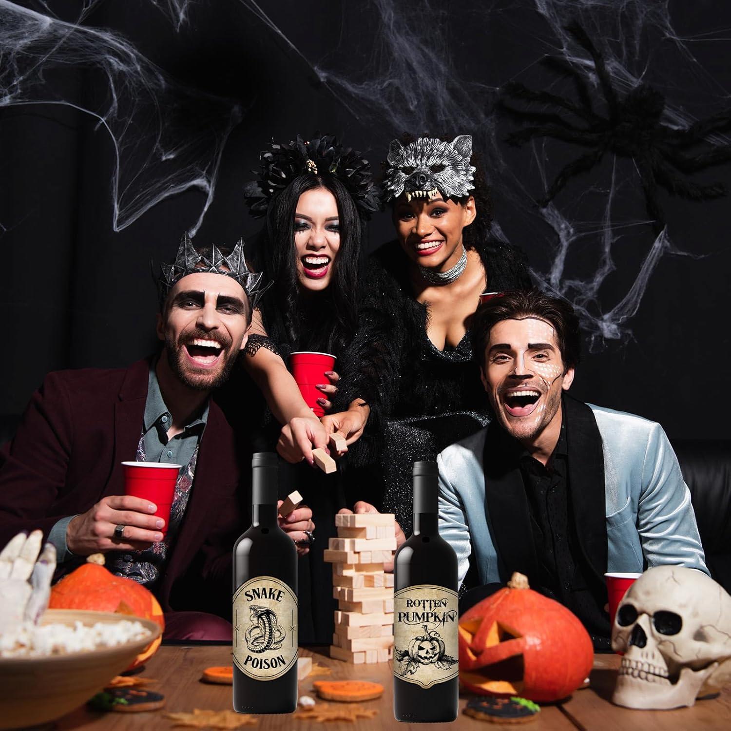 imageWhaline 54Pcs Halloween Wine Bottle Labels Vintage Potion Bottles Stickers Scary Witch Pumpkin Animal Apothecary Bottle Sticker Waterproof Creepy Wine Decals for Halloween Party Decoration