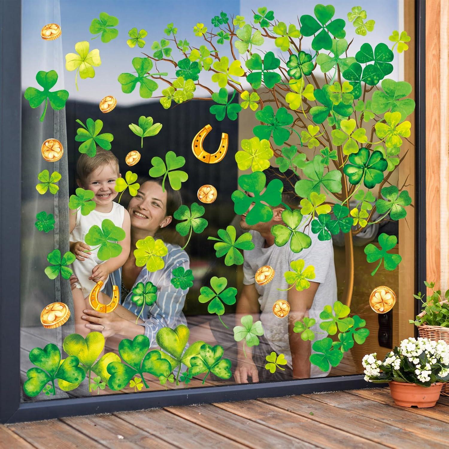 imageWhaline 6 Sheets Fall Maple Leaves Window Clings Thanksgiving Watercolor Maple Tree OrangeBrown Leaves Pumpkins Decals DoubleSided Glass Window Stickers for Autumn Harvest Home School Party SuppliesSt Patricks Day