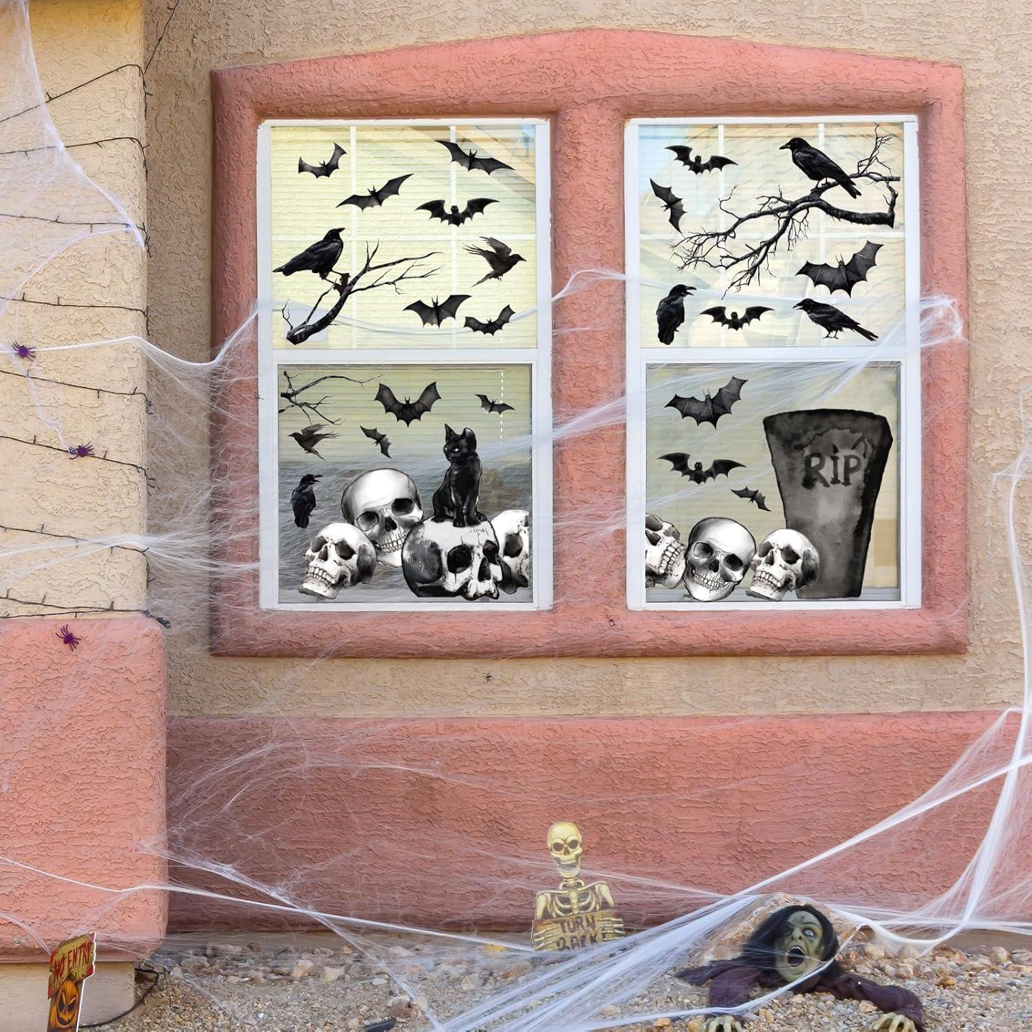 imageWhaline 6 Sheets Fall Maple Leaves Window Clings Thanksgiving Watercolor Maple Tree OrangeBrown Leaves Pumpkins Decals DoubleSided Glass Window Stickers for Autumn Harvest Home School Party SuppliesHalloween