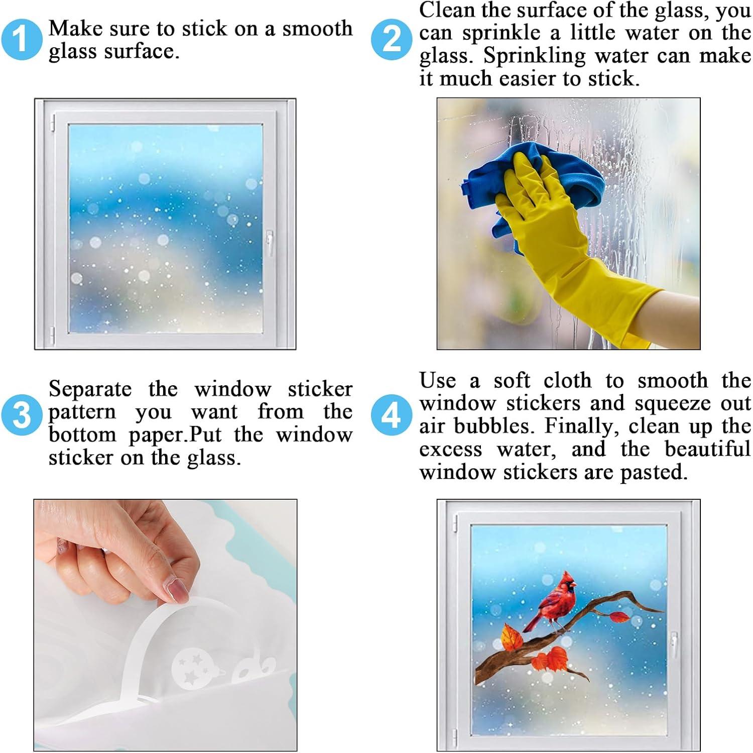 imageWhaline 6 Sheets Fall Maple Leaves Window Clings Thanksgiving Watercolor Maple Tree OrangeBrown Leaves Pumpkins Decals DoubleSided Glass Window Stickers for Autumn Harvest Home School Party SuppliesFall Red Bird