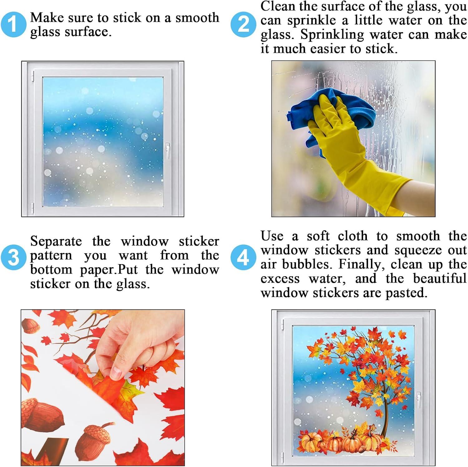 imageWhaline 6 Sheets Fall Maple Leaves Window Clings Thanksgiving Watercolor Maple Tree OrangeBrown Leaves Pumpkins Decals DoubleSided Glass Window Stickers for Autumn Harvest Home School Party SuppliesFall