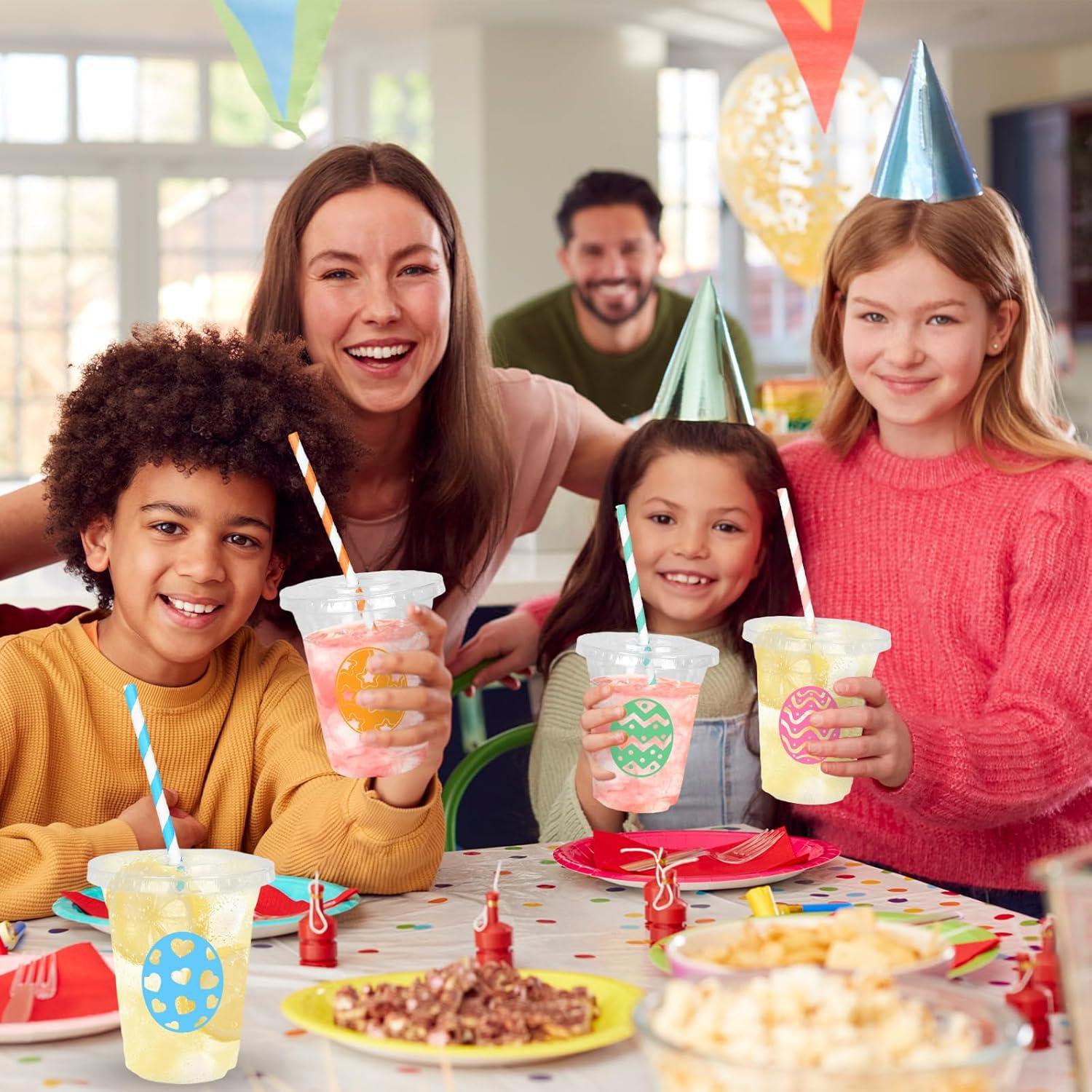 imageWhaline 60Pcs Halloween Disposable Plastic Cups with Lids and Straws 12oz JackOLantern Pumpkin Cold Beverage Drinking Cups Scary Printed Party Cup for Trick or Treat Party SuppliesEaster Egg