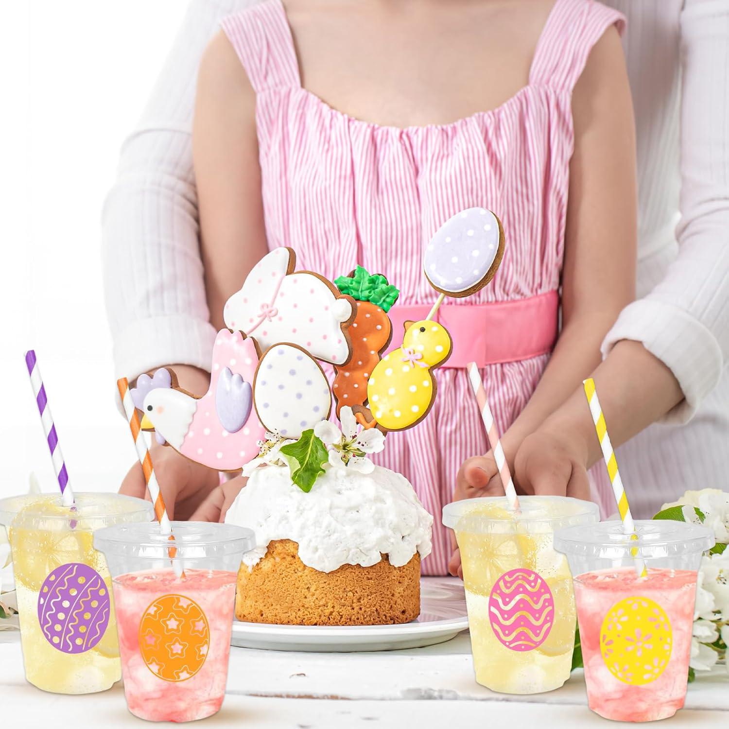 imageWhaline 60Pcs Halloween Disposable Plastic Cups with Lids and Straws 12oz JackOLantern Pumpkin Cold Beverage Drinking Cups Scary Printed Party Cup for Trick or Treat Party SuppliesEaster Egg