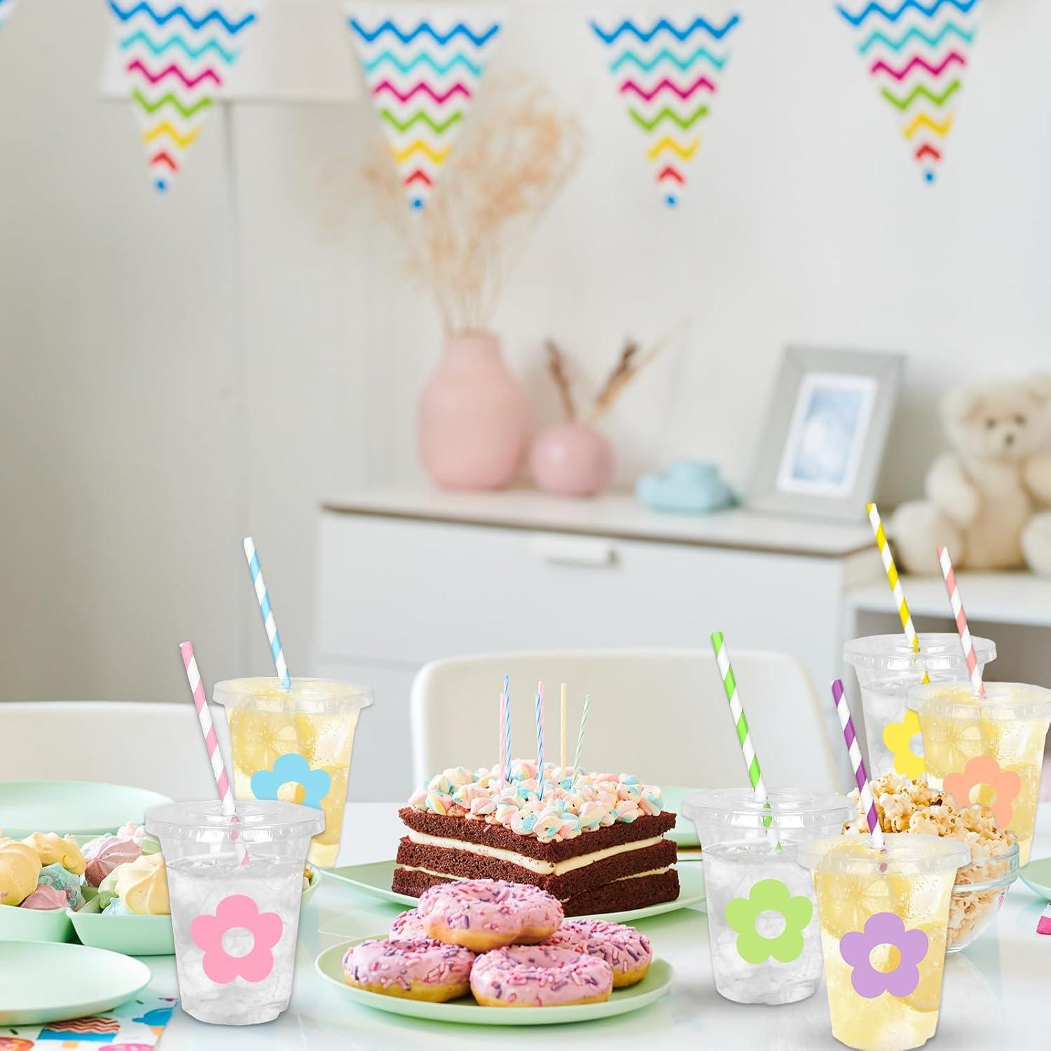 imageWhaline 60Pcs Halloween Disposable Plastic Cups with Lids and Straws 12oz JackOLantern Pumpkin Cold Beverage Drinking Cups Scary Printed Party Cup for Trick or Treat Party SuppliesPastel Flower