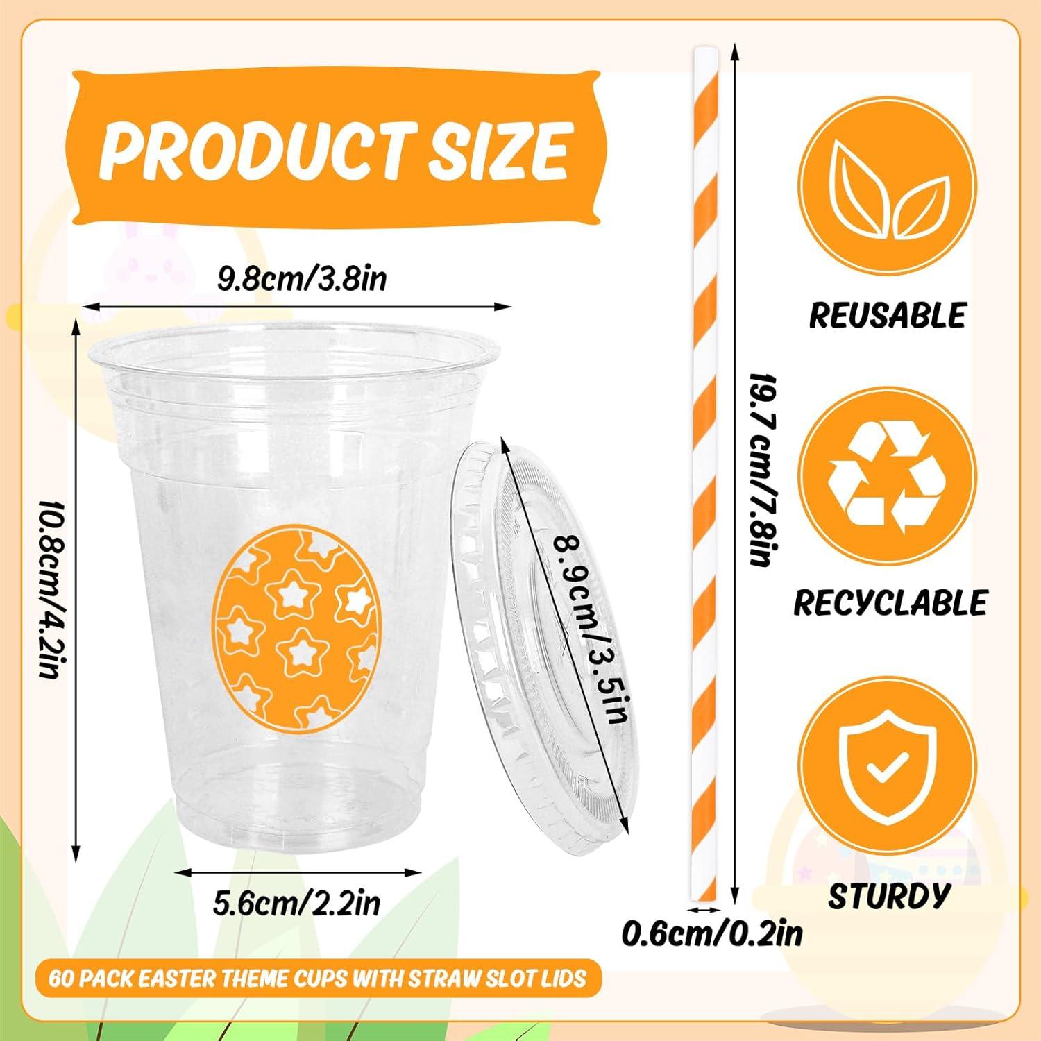 imageWhaline 60Pcs Halloween Disposable Plastic Cups with Lids and Straws 12oz JackOLantern Pumpkin Cold Beverage Drinking Cups Scary Printed Party Cup for Trick or Treat Party SuppliesEaster Egg