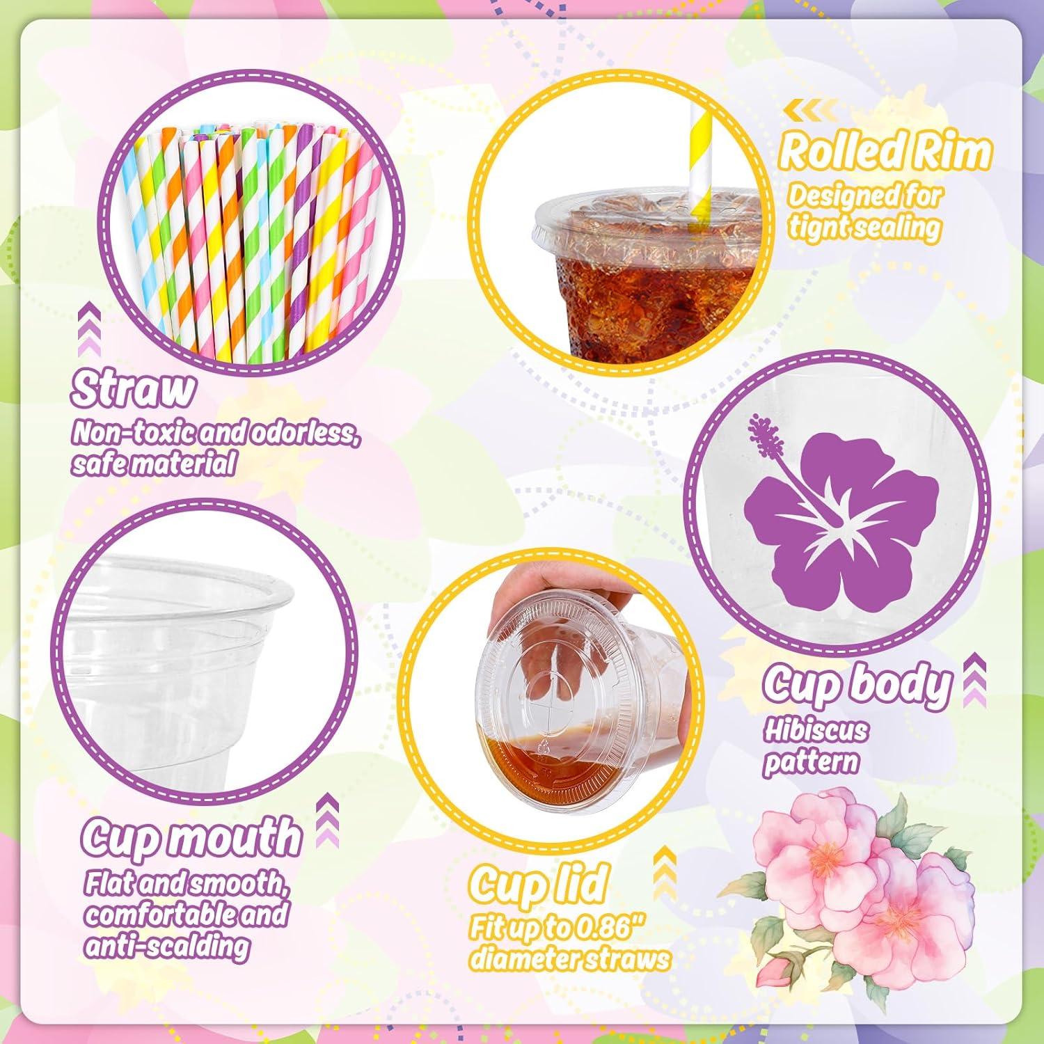 imageWhaline 60Pcs Halloween Disposable Plastic Cups with Lids and Straws 12oz JackOLantern Pumpkin Cold Beverage Drinking Cups Scary Printed Party Cup for Trick or Treat Party SuppliesHibiscus