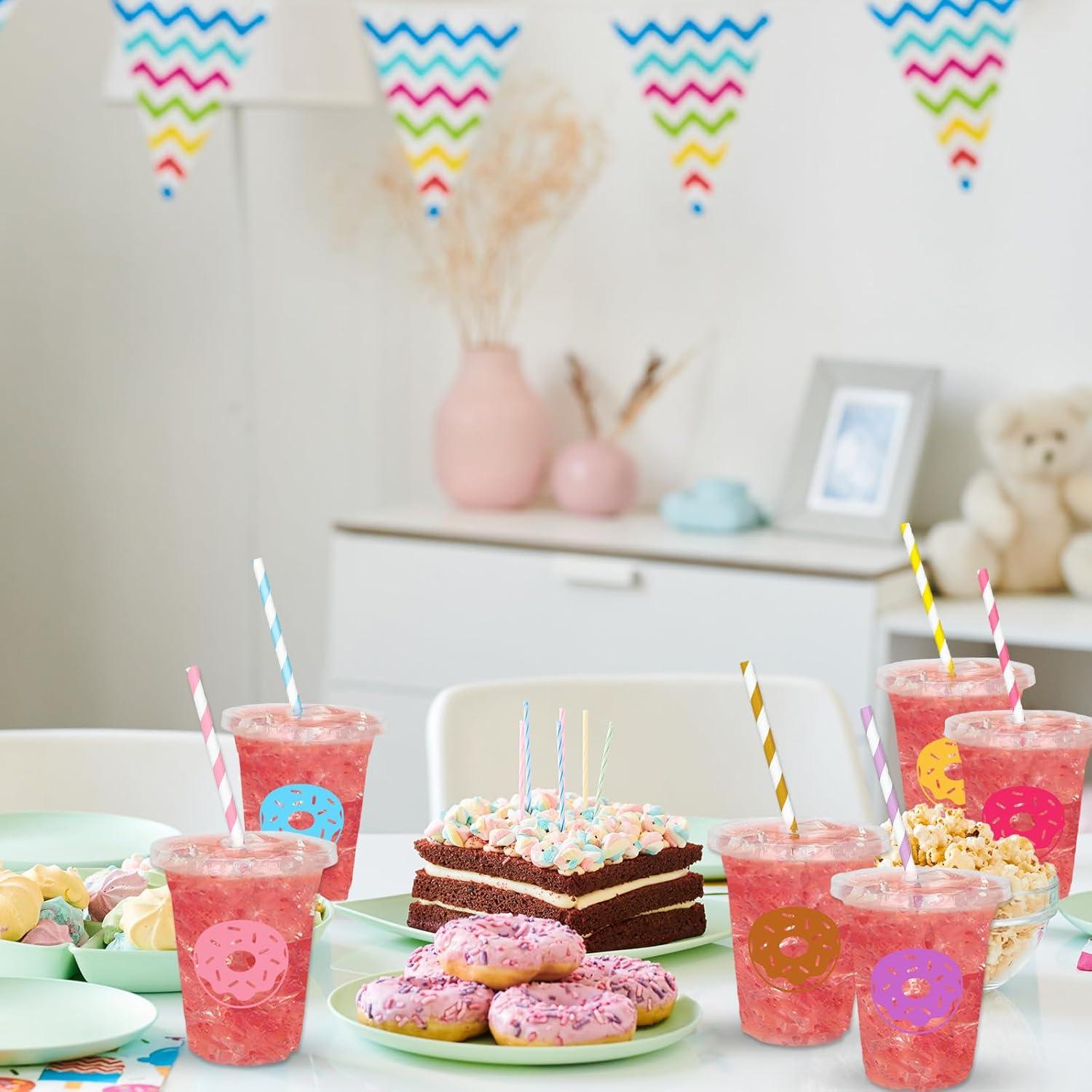 imageWhaline 60Pcs Halloween Disposable Plastic Cups with Lids and Straws 12oz JackOLantern Pumpkin Cold Beverage Drinking Cups Scary Printed Party Cup for Trick or Treat Party SuppliesDonut