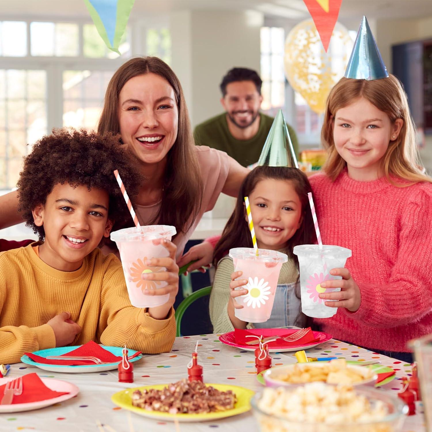 imageWhaline 60Pcs Halloween Disposable Plastic Cups with Lids and Straws 12oz JackOLantern Pumpkin Cold Beverage Drinking Cups Scary Printed Party Cup for Trick or Treat Party SuppliesDaisy