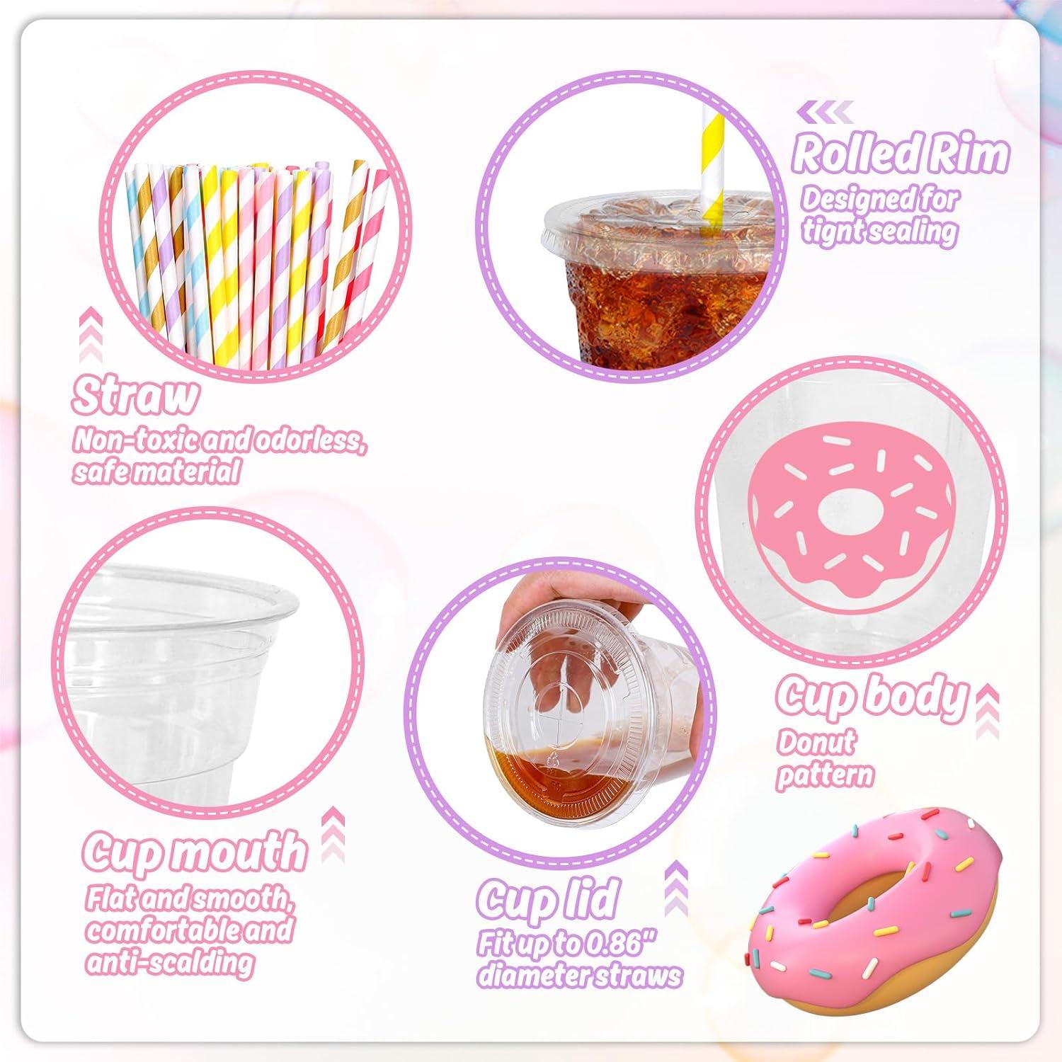 imageWhaline 60Pcs Halloween Disposable Plastic Cups with Lids and Straws 12oz JackOLantern Pumpkin Cold Beverage Drinking Cups Scary Printed Party Cup for Trick or Treat Party SuppliesDonut