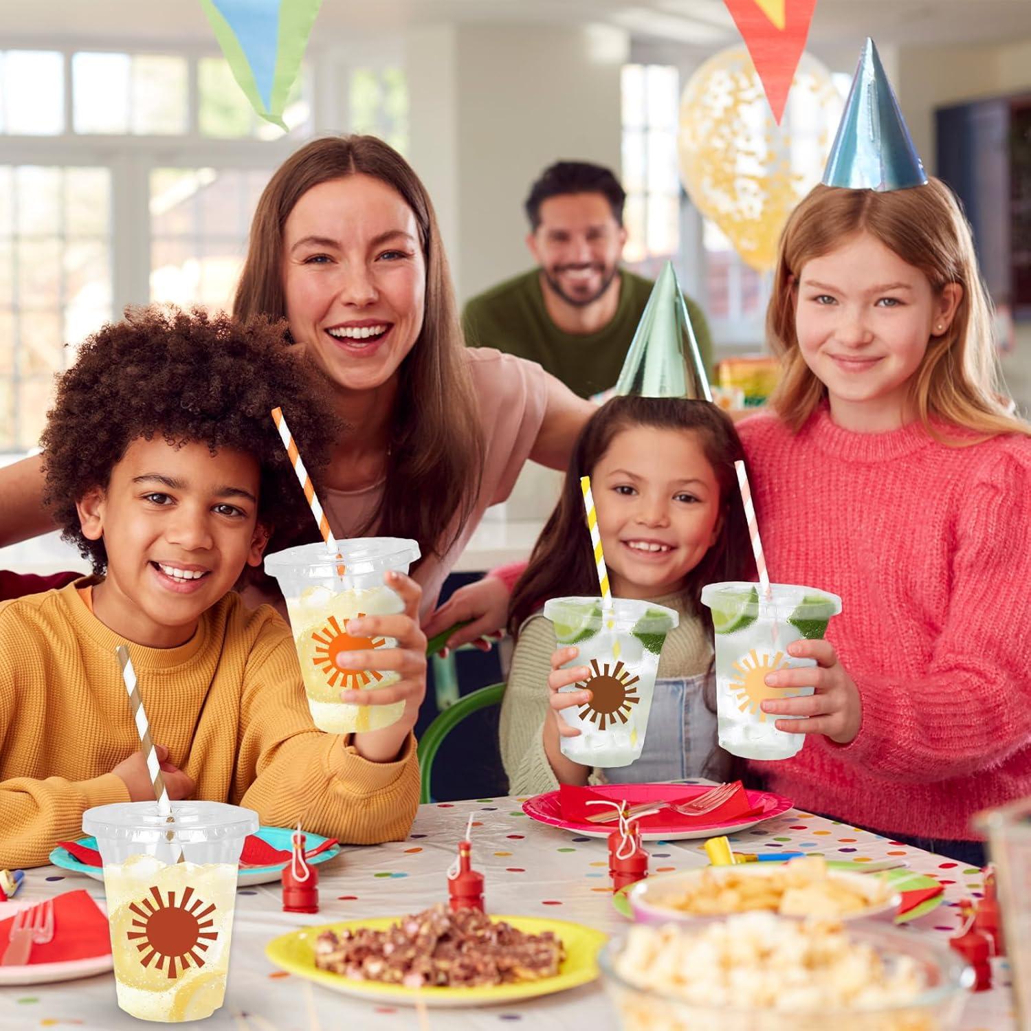 imageWhaline 60Pcs Halloween Disposable Plastic Cups with Lids and Straws 12oz JackOLantern Pumpkin Cold Beverage Drinking Cups Scary Printed Party Cup for Trick or Treat Party SuppliesBoho Sun