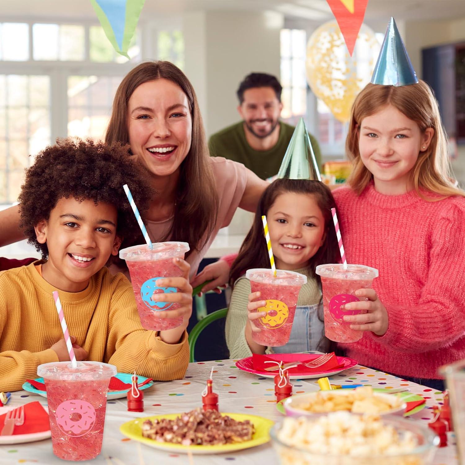 imageWhaline 60Pcs Halloween Disposable Plastic Cups with Lids and Straws 12oz JackOLantern Pumpkin Cold Beverage Drinking Cups Scary Printed Party Cup for Trick or Treat Party SuppliesDonut