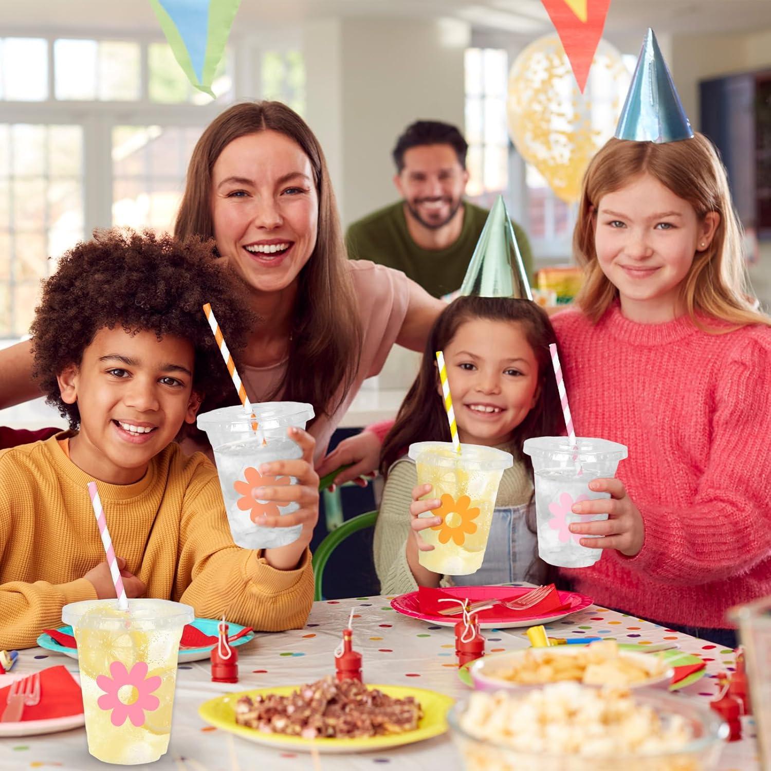 imageWhaline 60Pcs Halloween Disposable Plastic Cups with Lids and Straws 12oz JackOLantern Pumpkin Cold Beverage Drinking Cups Scary Printed Party Cup for Trick or Treat Party SuppliesBoho Daisy