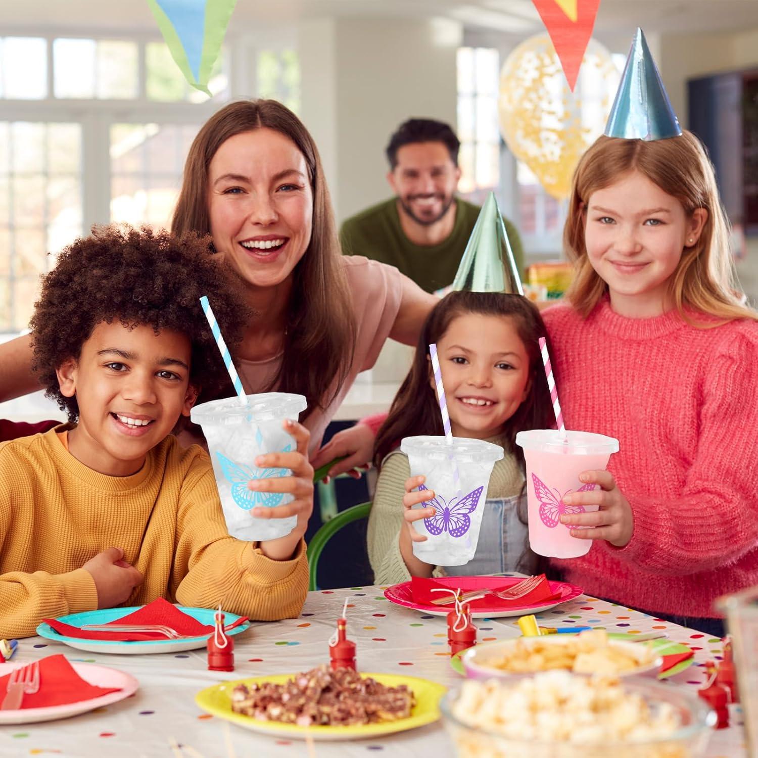 imageWhaline 60Pcs Halloween Disposable Plastic Cups with Lids and Straws 12oz JackOLantern Pumpkin Cold Beverage Drinking Cups Scary Printed Party Cup for Trick or Treat Party SuppliesButterfly