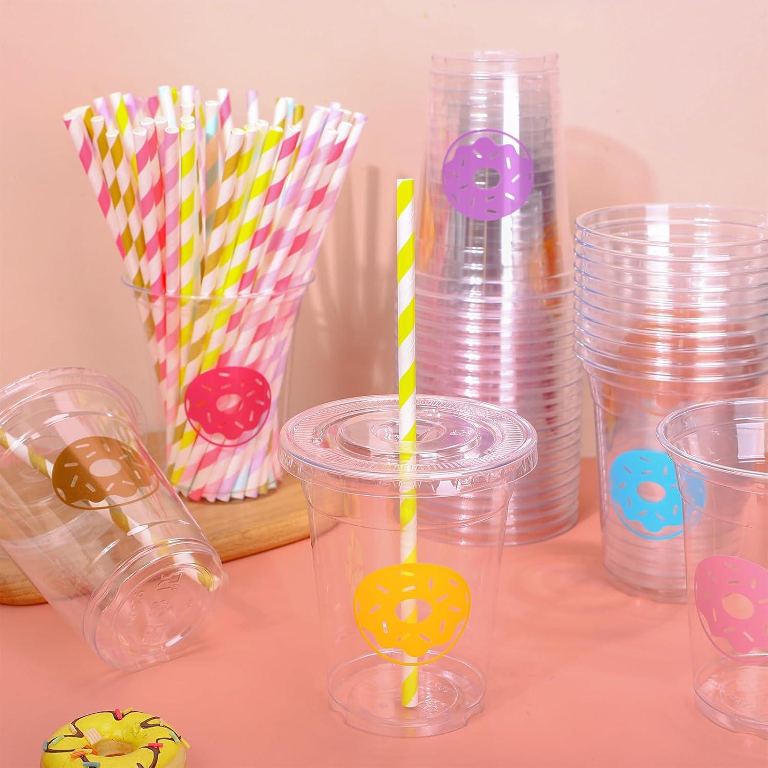 imageWhaline 60Pcs Halloween Disposable Plastic Cups with Lids and Straws 12oz JackOLantern Pumpkin Cold Beverage Drinking Cups Scary Printed Party Cup for Trick or Treat Party SuppliesDonut