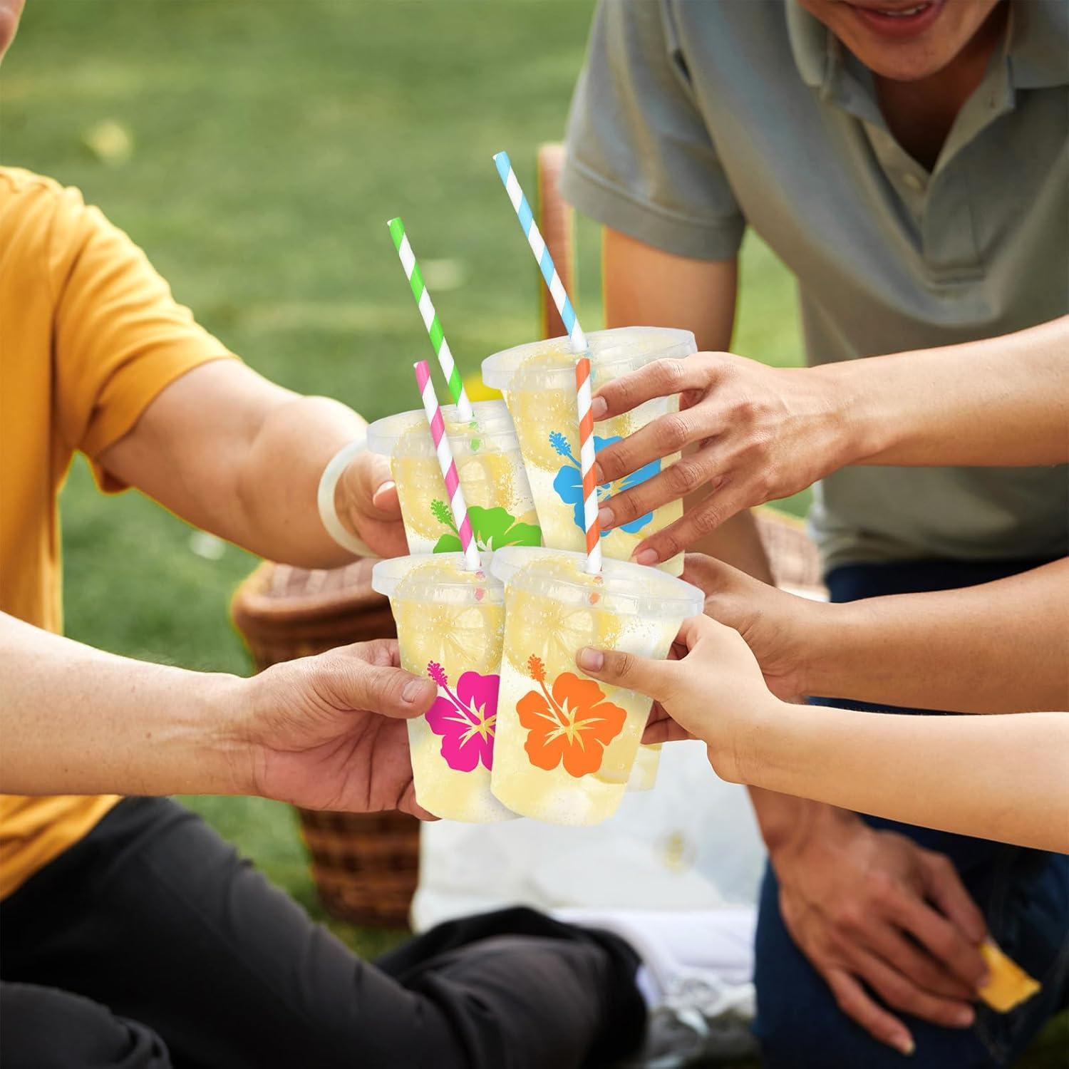 imageWhaline 60Pcs Halloween Disposable Plastic Cups with Lids and Straws 12oz JackOLantern Pumpkin Cold Beverage Drinking Cups Scary Printed Party Cup for Trick or Treat Party SuppliesHibiscus