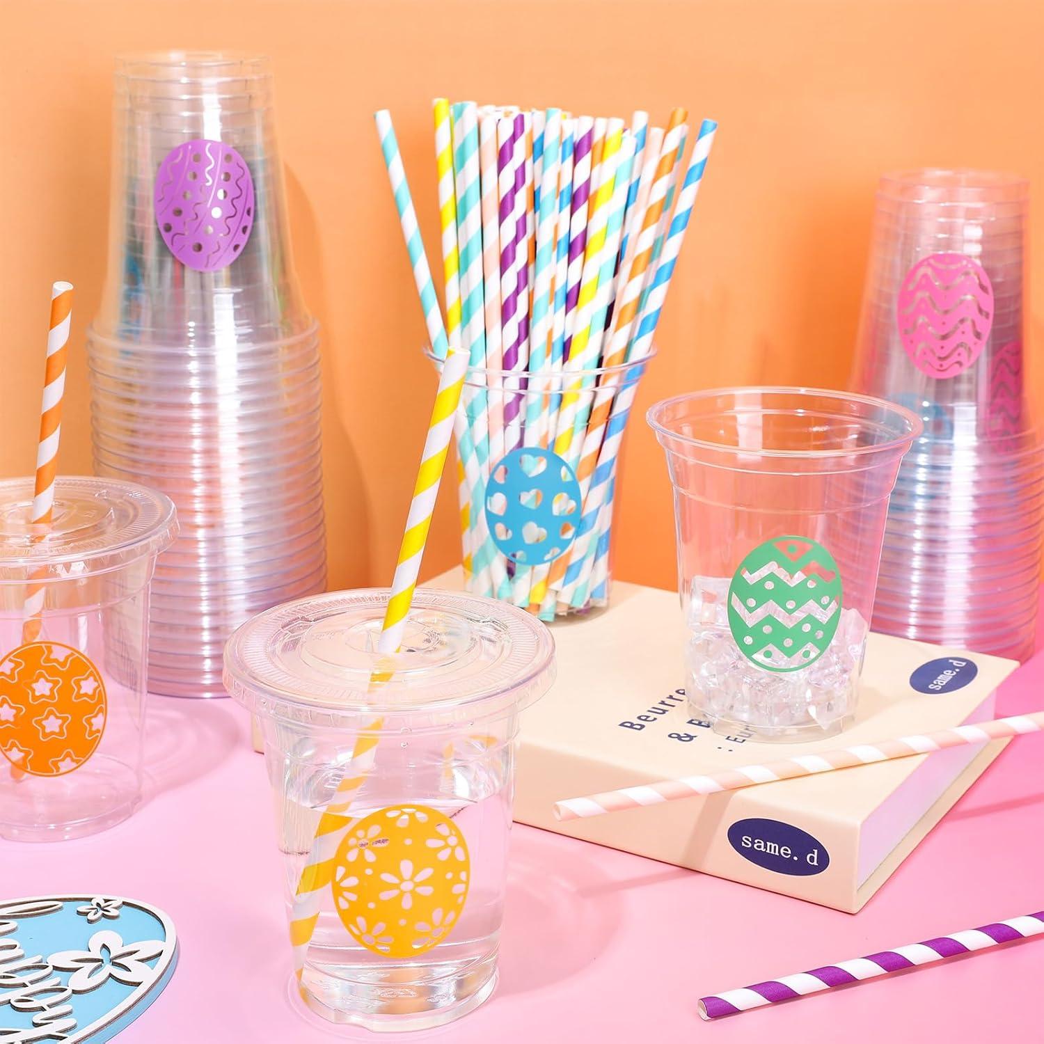 imageWhaline 60Pcs Halloween Disposable Plastic Cups with Lids and Straws 12oz JackOLantern Pumpkin Cold Beverage Drinking Cups Scary Printed Party Cup for Trick or Treat Party SuppliesEaster Egg