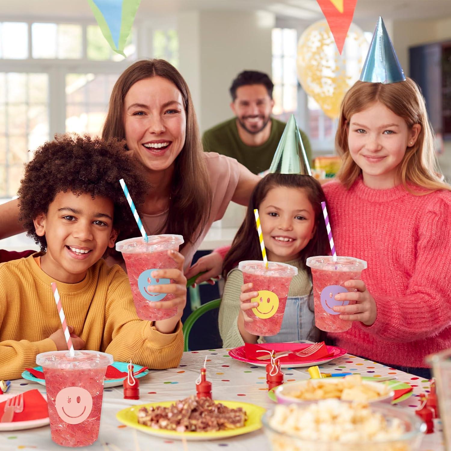 imageWhaline 60Pcs Halloween Disposable Plastic Cups with Lids and Straws 12oz JackOLantern Pumpkin Cold Beverage Drinking Cups Scary Printed Party Cup for Trick or Treat Party SuppliesBoho Smile