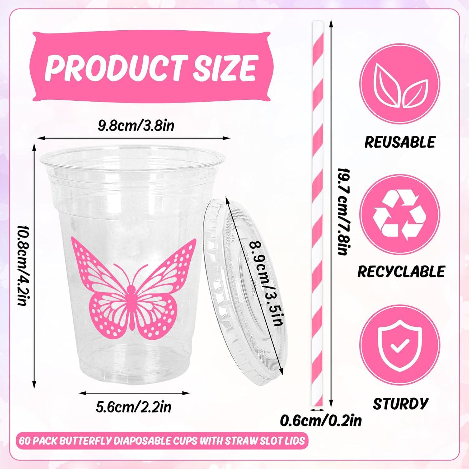 imageWhaline 60Pcs Halloween Disposable Plastic Cups with Lids and Straws 12oz JackOLantern Pumpkin Cold Beverage Drinking Cups Scary Printed Party Cup for Trick or Treat Party SuppliesButterfly