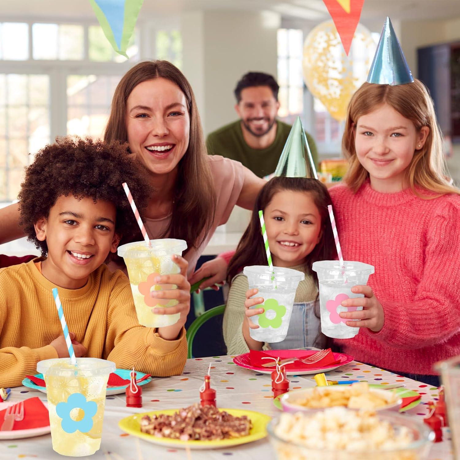 imageWhaline 60Pcs Halloween Disposable Plastic Cups with Lids and Straws 12oz JackOLantern Pumpkin Cold Beverage Drinking Cups Scary Printed Party Cup for Trick or Treat Party SuppliesPastel Flower