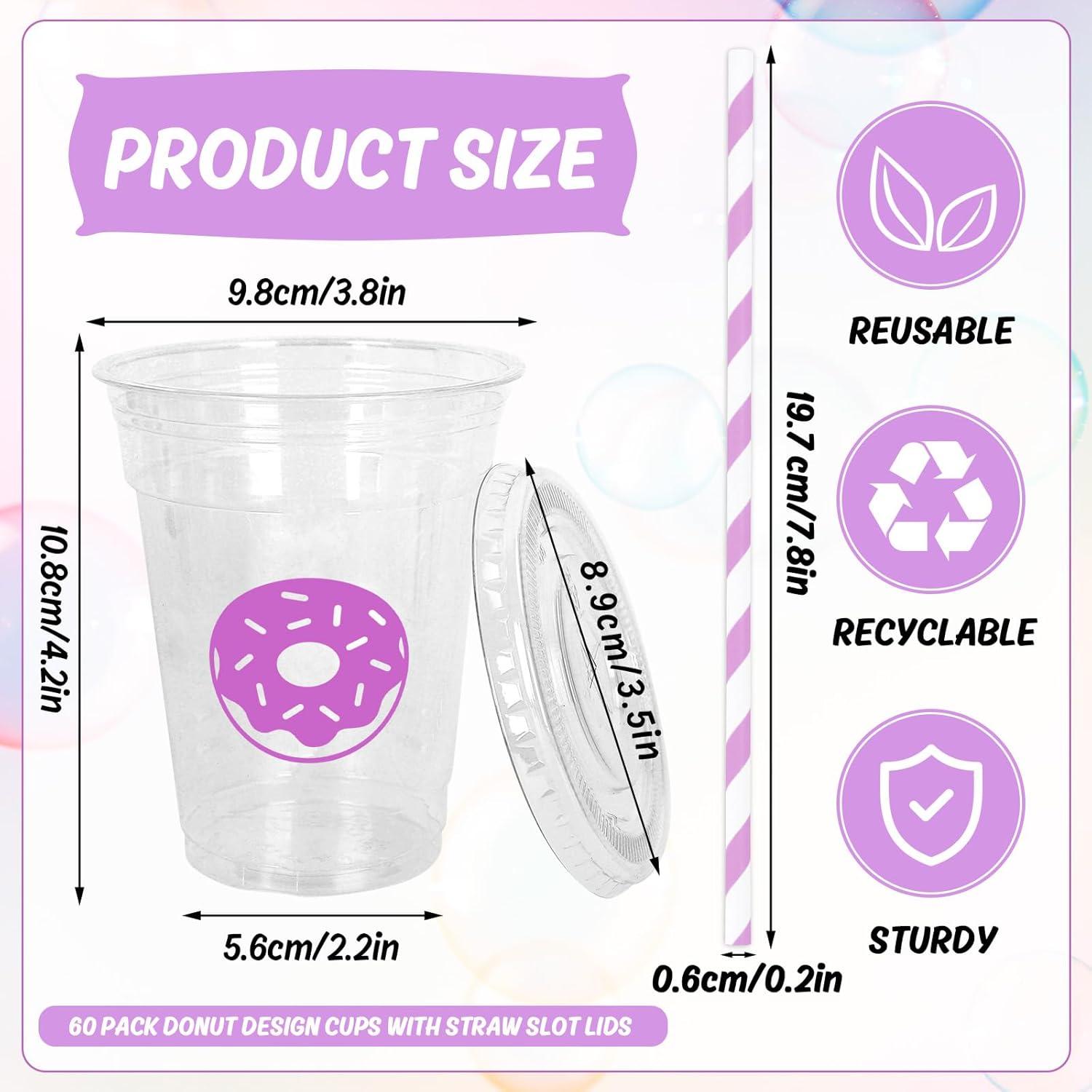 imageWhaline 60Pcs Halloween Disposable Plastic Cups with Lids and Straws 12oz JackOLantern Pumpkin Cold Beverage Drinking Cups Scary Printed Party Cup for Trick or Treat Party SuppliesDonut