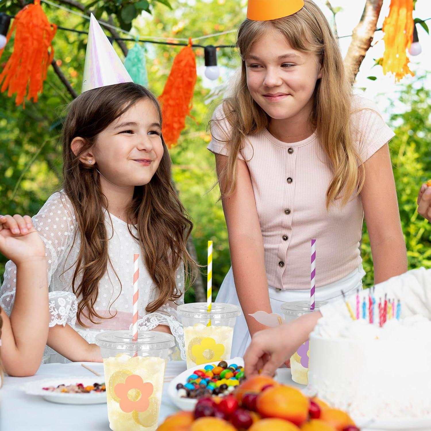 imageWhaline 60Pcs Halloween Disposable Plastic Cups with Lids and Straws 12oz JackOLantern Pumpkin Cold Beverage Drinking Cups Scary Printed Party Cup for Trick or Treat Party SuppliesPastel Flower