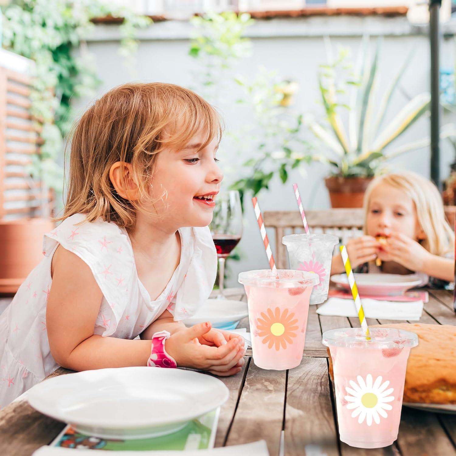 imageWhaline 60Pcs Halloween Disposable Plastic Cups with Lids and Straws 12oz JackOLantern Pumpkin Cold Beverage Drinking Cups Scary Printed Party Cup for Trick or Treat Party SuppliesDaisy