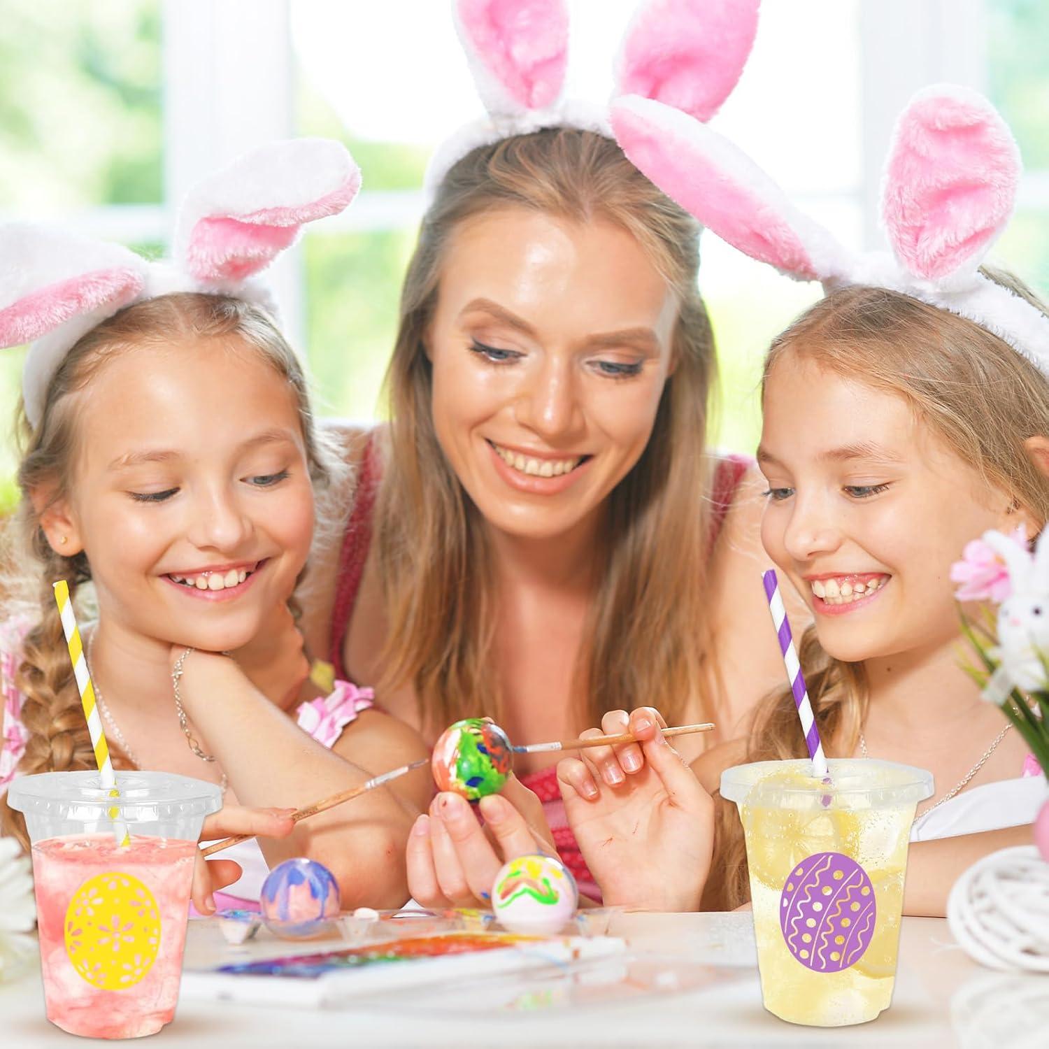 imageWhaline 60Pcs Halloween Disposable Plastic Cups with Lids and Straws 12oz JackOLantern Pumpkin Cold Beverage Drinking Cups Scary Printed Party Cup for Trick or Treat Party SuppliesEaster Egg