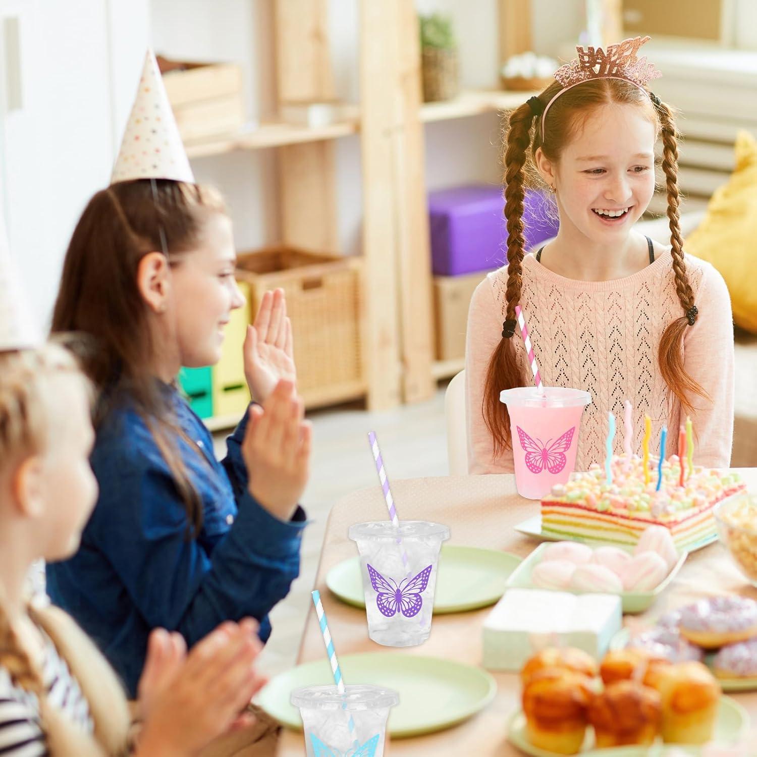 imageWhaline 60Pcs Halloween Disposable Plastic Cups with Lids and Straws 12oz JackOLantern Pumpkin Cold Beverage Drinking Cups Scary Printed Party Cup for Trick or Treat Party SuppliesButterfly