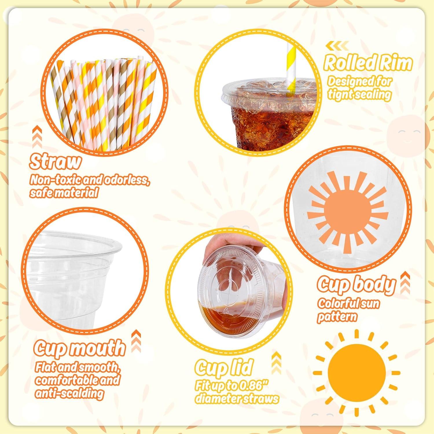 imageWhaline 60Pcs Halloween Disposable Plastic Cups with Lids and Straws 12oz JackOLantern Pumpkin Cold Beverage Drinking Cups Scary Printed Party Cup for Trick or Treat Party SuppliesBoho Sun