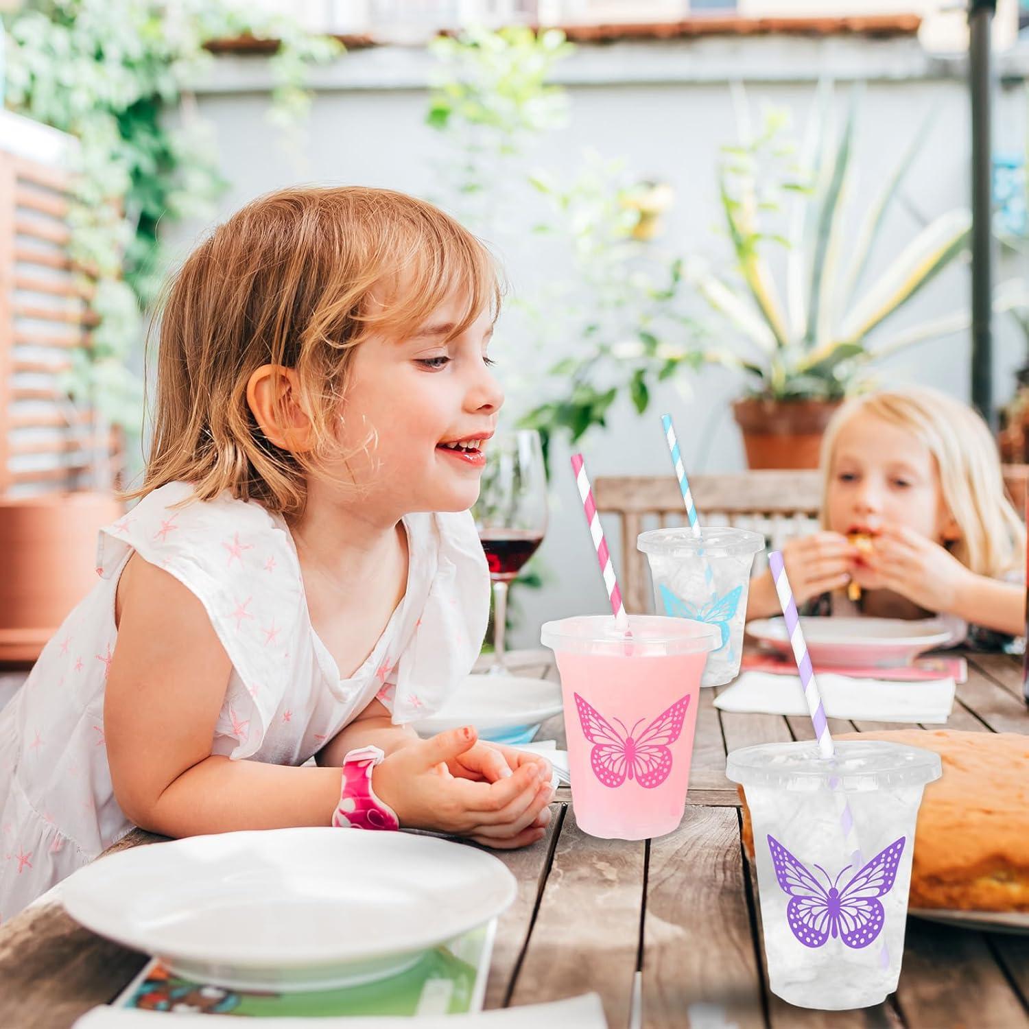 imageWhaline 60Pcs Halloween Disposable Plastic Cups with Lids and Straws 12oz JackOLantern Pumpkin Cold Beverage Drinking Cups Scary Printed Party Cup for Trick or Treat Party SuppliesButterfly