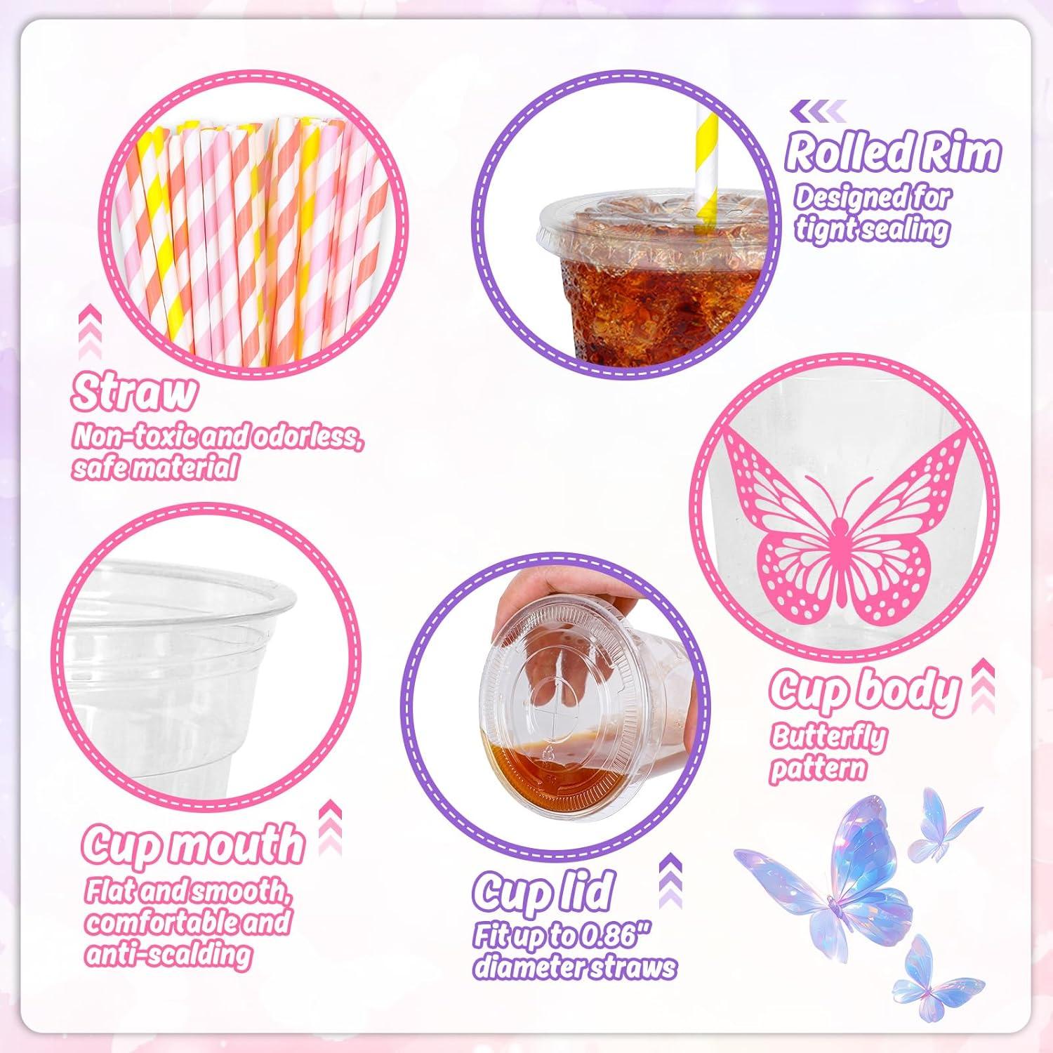 imageWhaline 60Pcs Halloween Disposable Plastic Cups with Lids and Straws 12oz JackOLantern Pumpkin Cold Beverage Drinking Cups Scary Printed Party Cup for Trick or Treat Party SuppliesButterfly