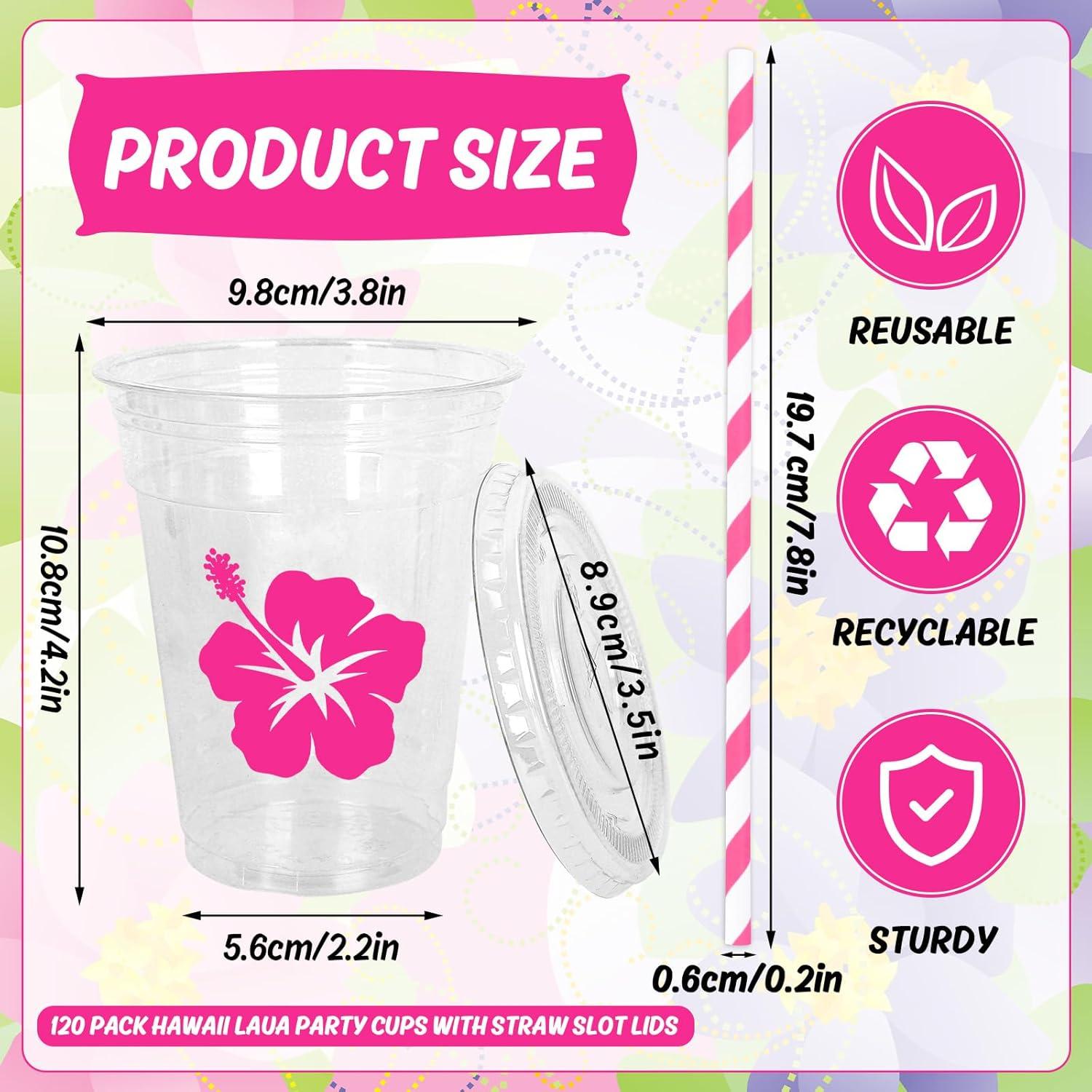 imageWhaline 60Pcs Halloween Disposable Plastic Cups with Lids and Straws 12oz JackOLantern Pumpkin Cold Beverage Drinking Cups Scary Printed Party Cup for Trick or Treat Party SuppliesHibiscus