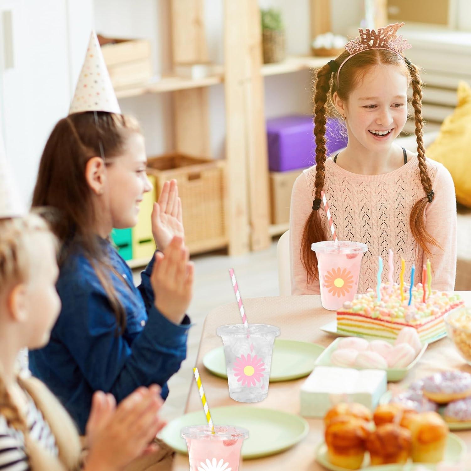 imageWhaline 60Pcs Halloween Disposable Plastic Cups with Lids and Straws 12oz JackOLantern Pumpkin Cold Beverage Drinking Cups Scary Printed Party Cup for Trick or Treat Party SuppliesDaisy