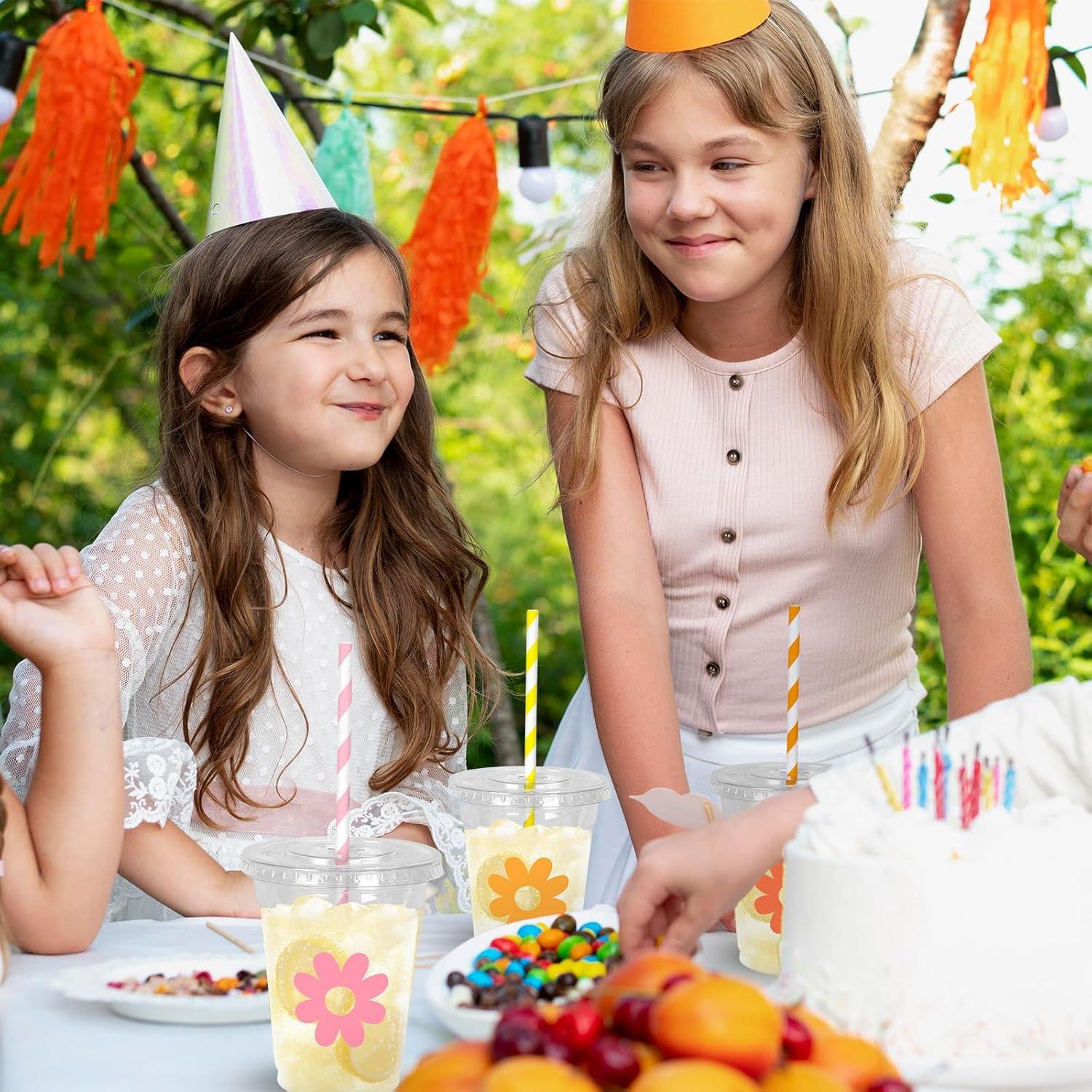 imageWhaline 60Pcs Halloween Disposable Plastic Cups with Lids and Straws 12oz JackOLantern Pumpkin Cold Beverage Drinking Cups Scary Printed Party Cup for Trick or Treat Party SuppliesBoho Daisy