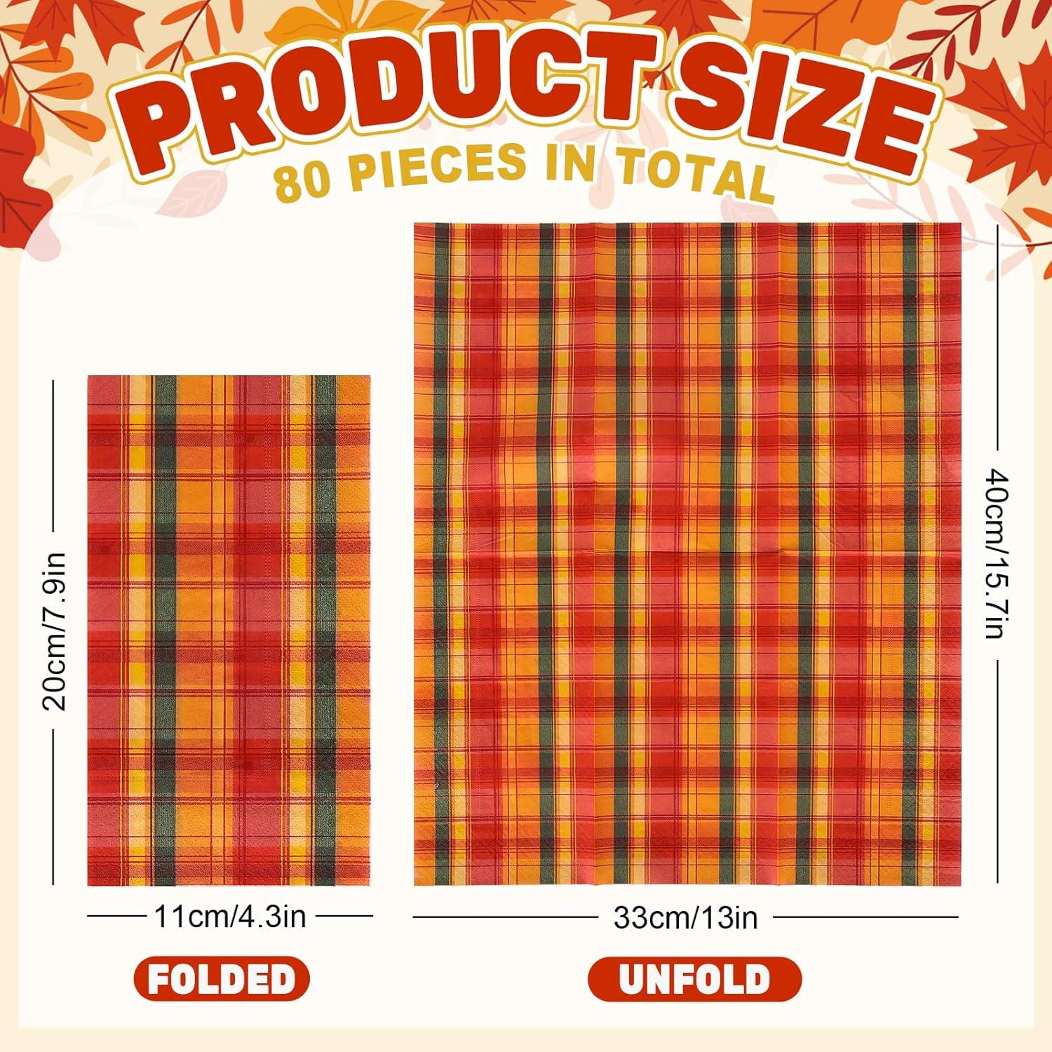 imageWhaline 80 Pack Fall Paper Napkins 65 x 65 Inch Buffalo Plaid Prints Paper Napkins Red Orange Green Checkered Disposable Lunch Napkins for Autumn Party Supplies Thanksgiving Evens Table Decoration43 x 79 in